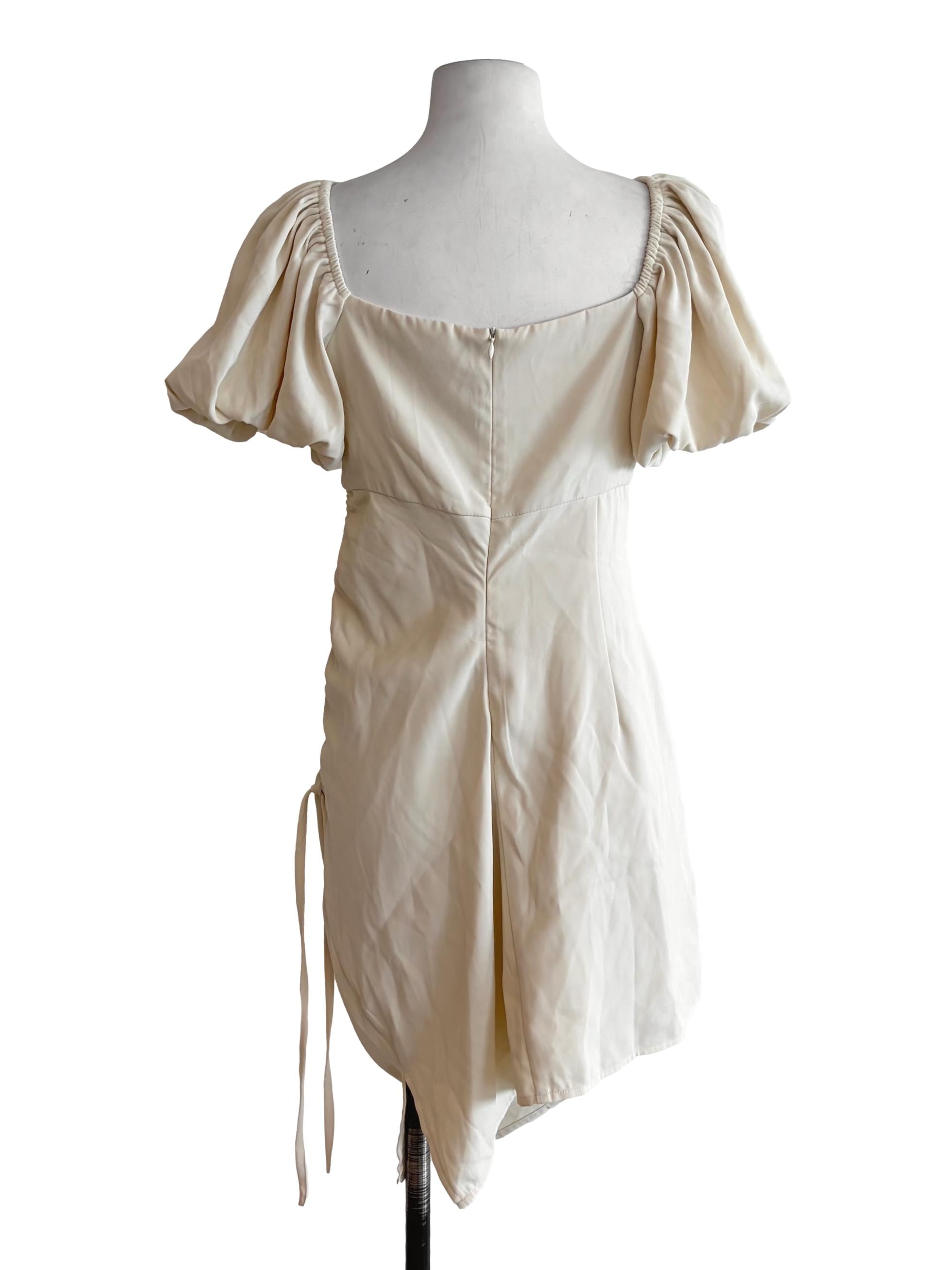 Butter Yellow Puff Sleeve Ruched Side Sun Dress