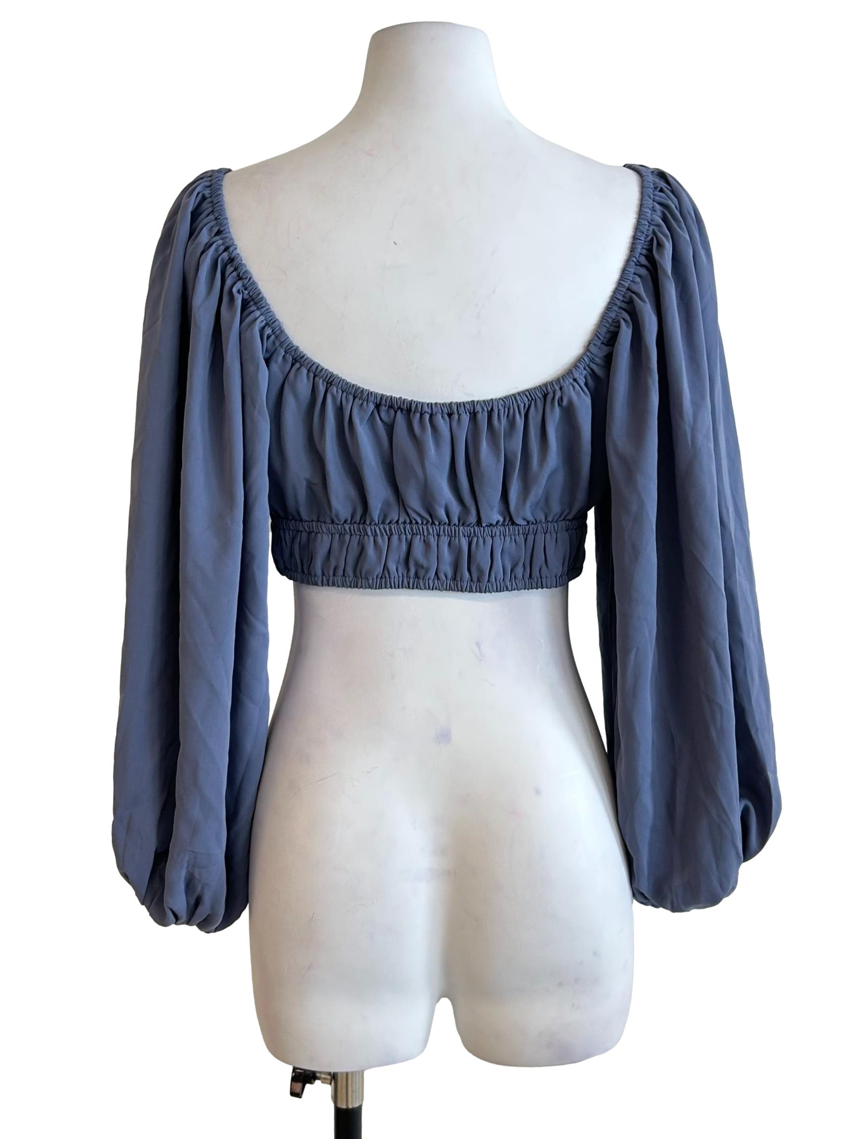 Spruce Blue Ruched Wide Shoulder Top