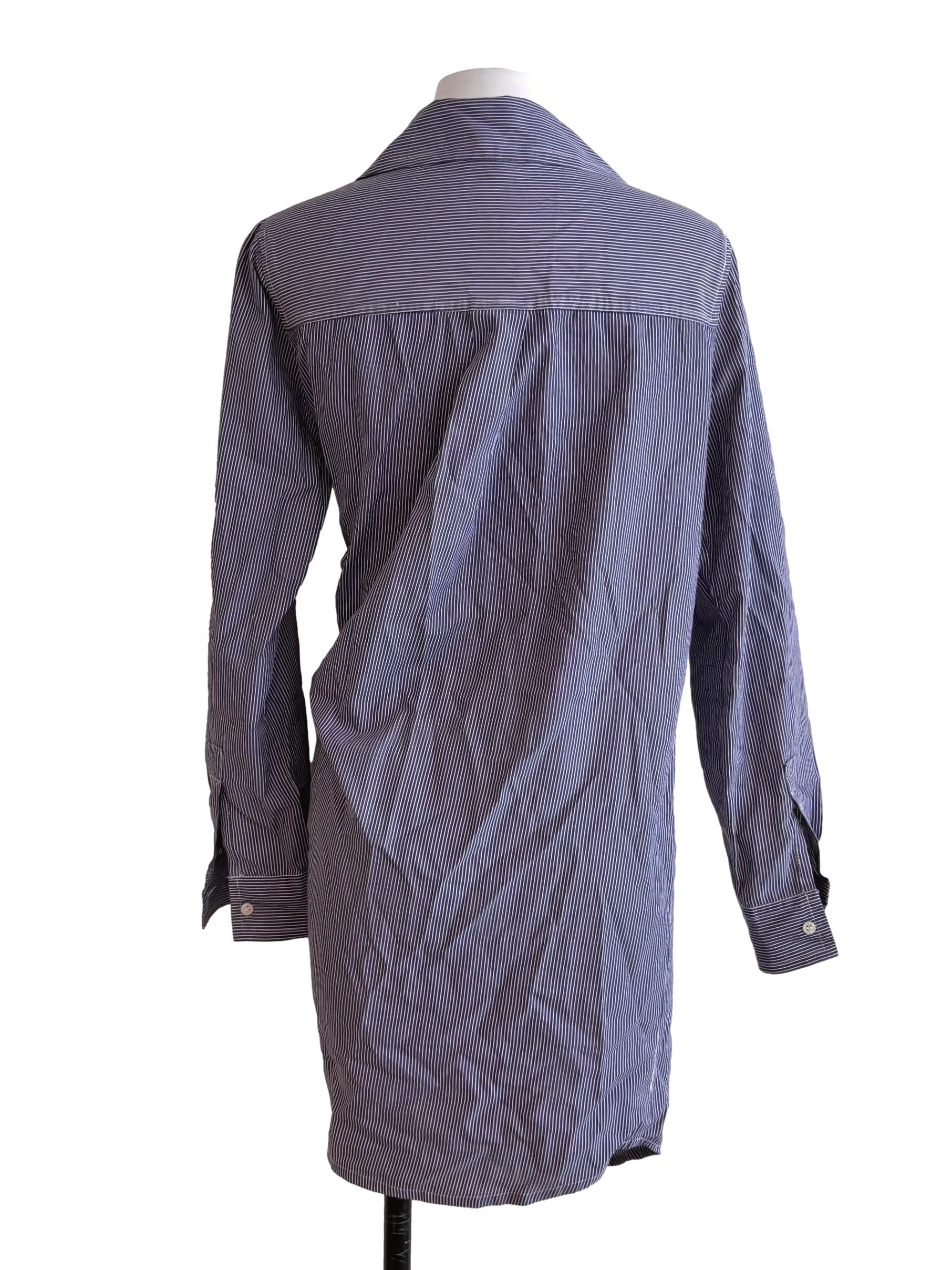 Blue Stripe Front Tie Shirt Dress