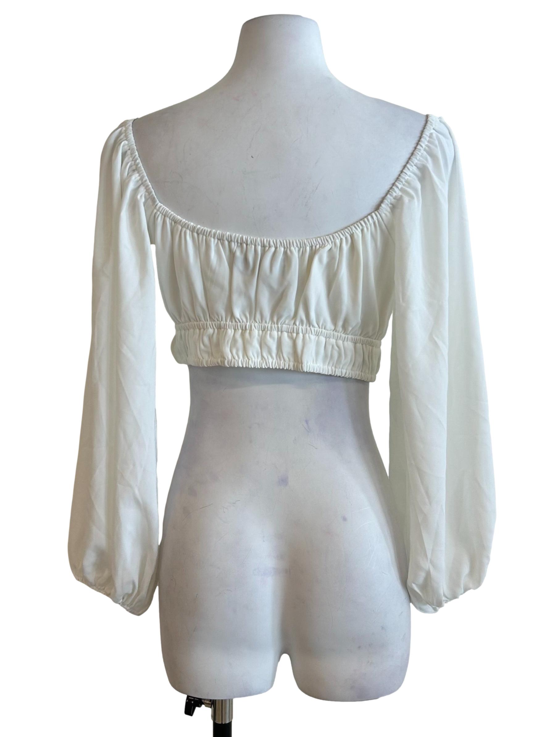 White Ruched Wide Shoulder Top