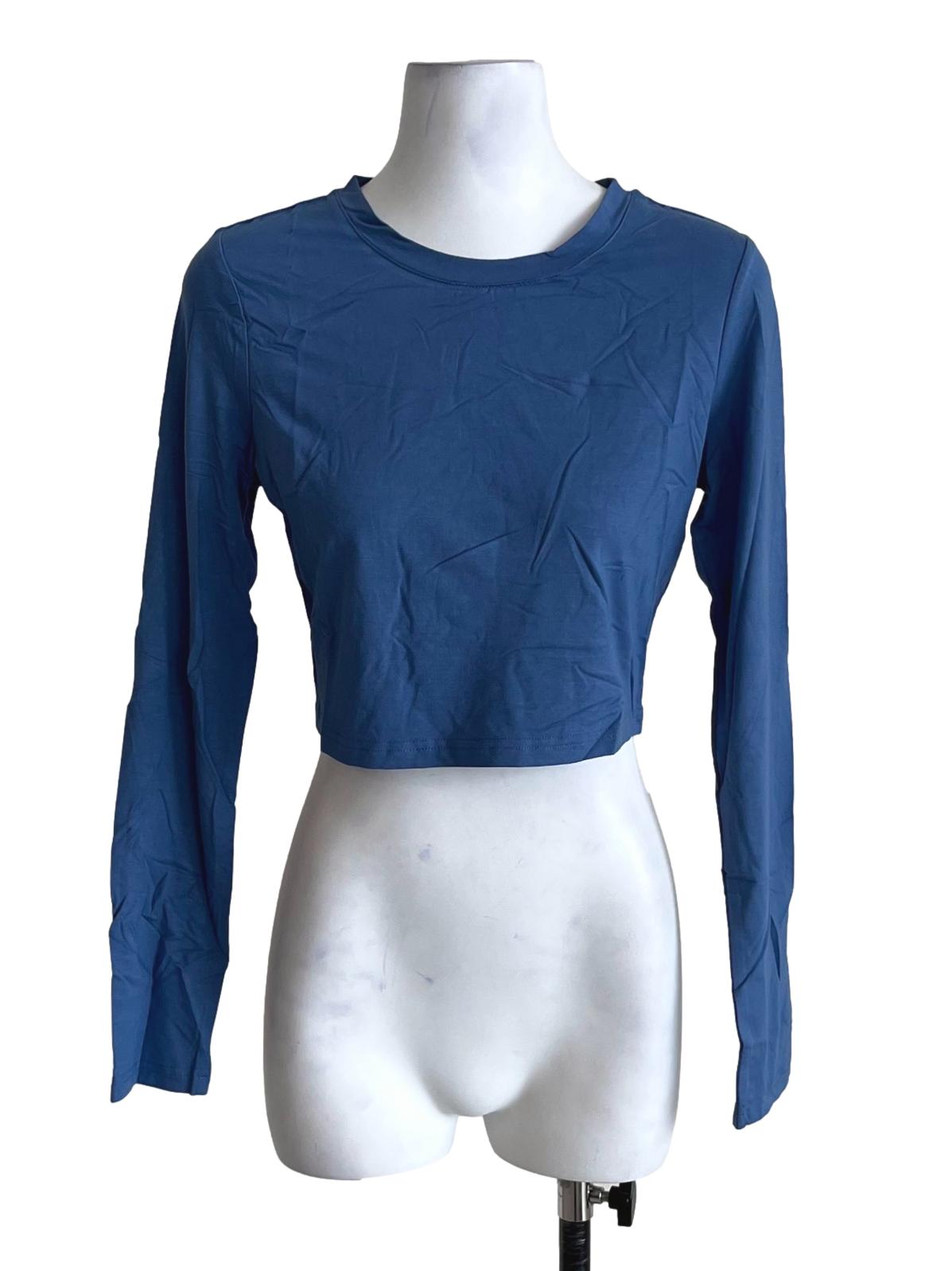 Blue Maleen Basic Long Sleeve Crop Top