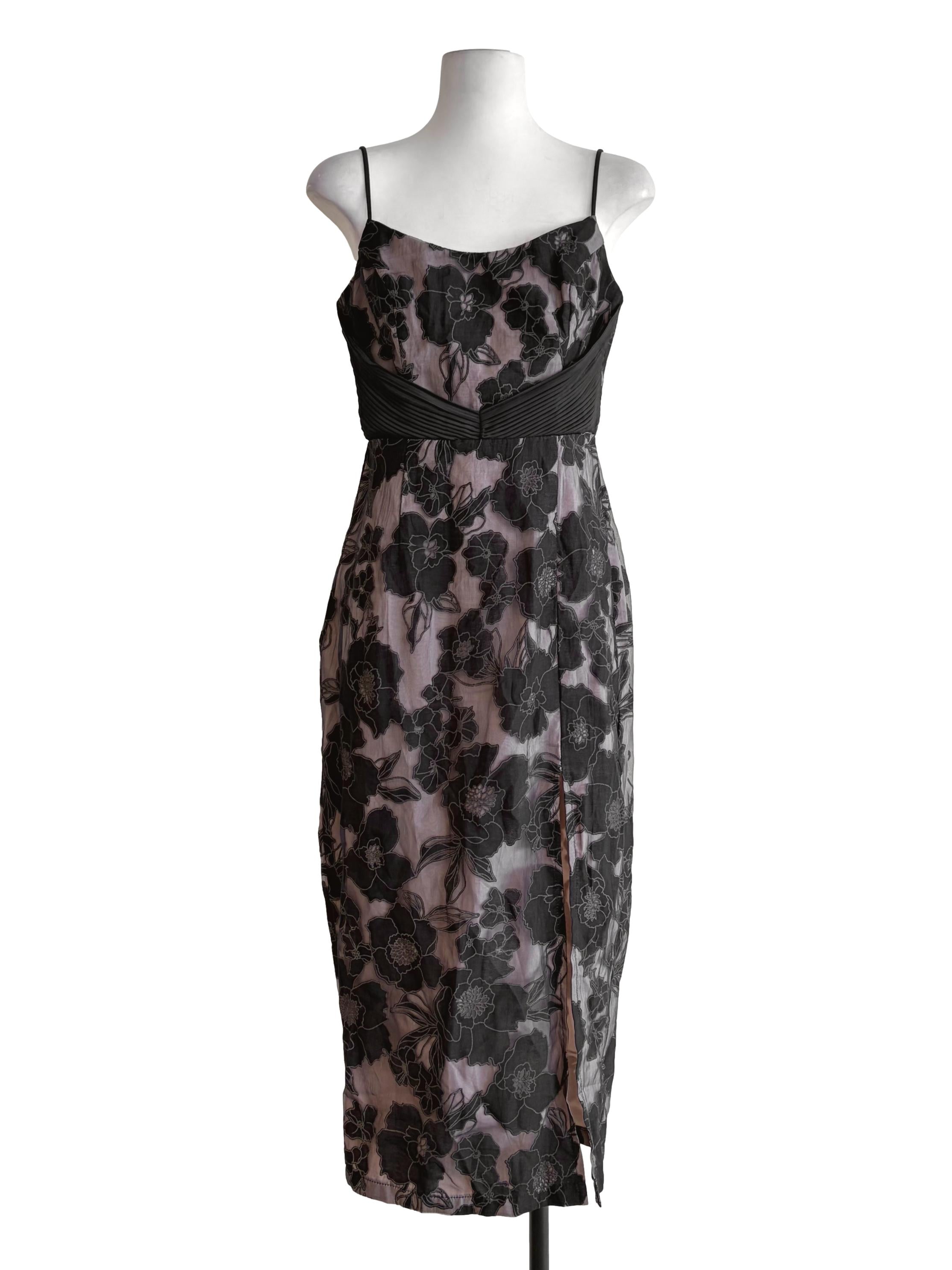 Nude Beige Blue Floral Mesh Motive Slip Dress