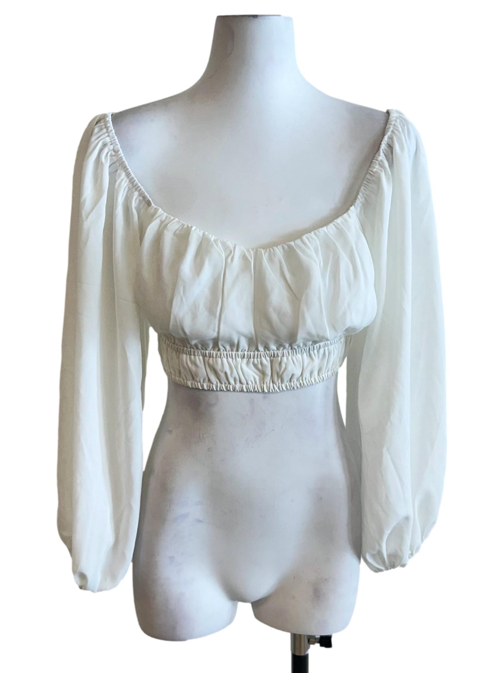 White Ruched Wide Shoulder Top