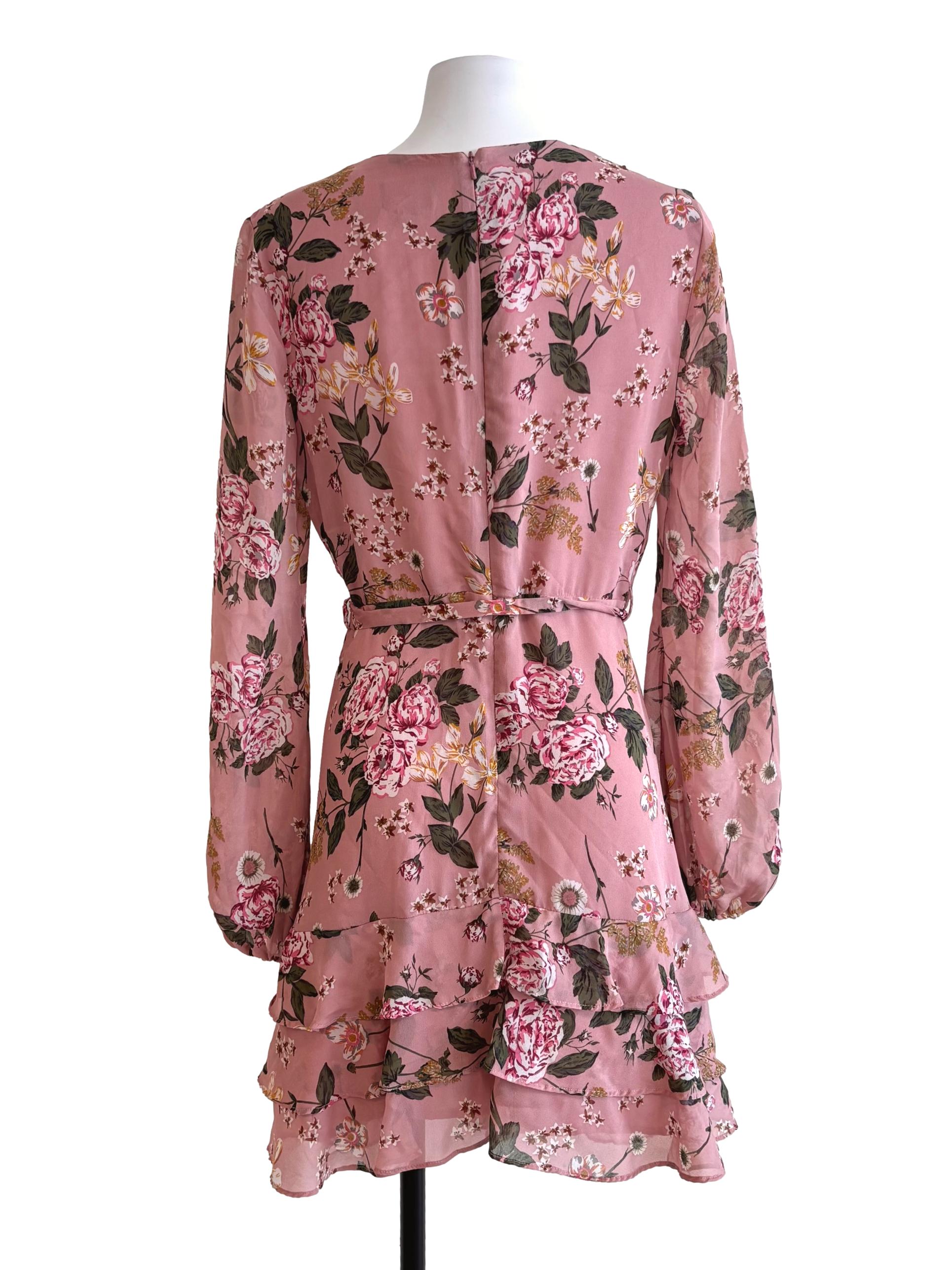 Strawberry Pink Floral Ruffle Dress