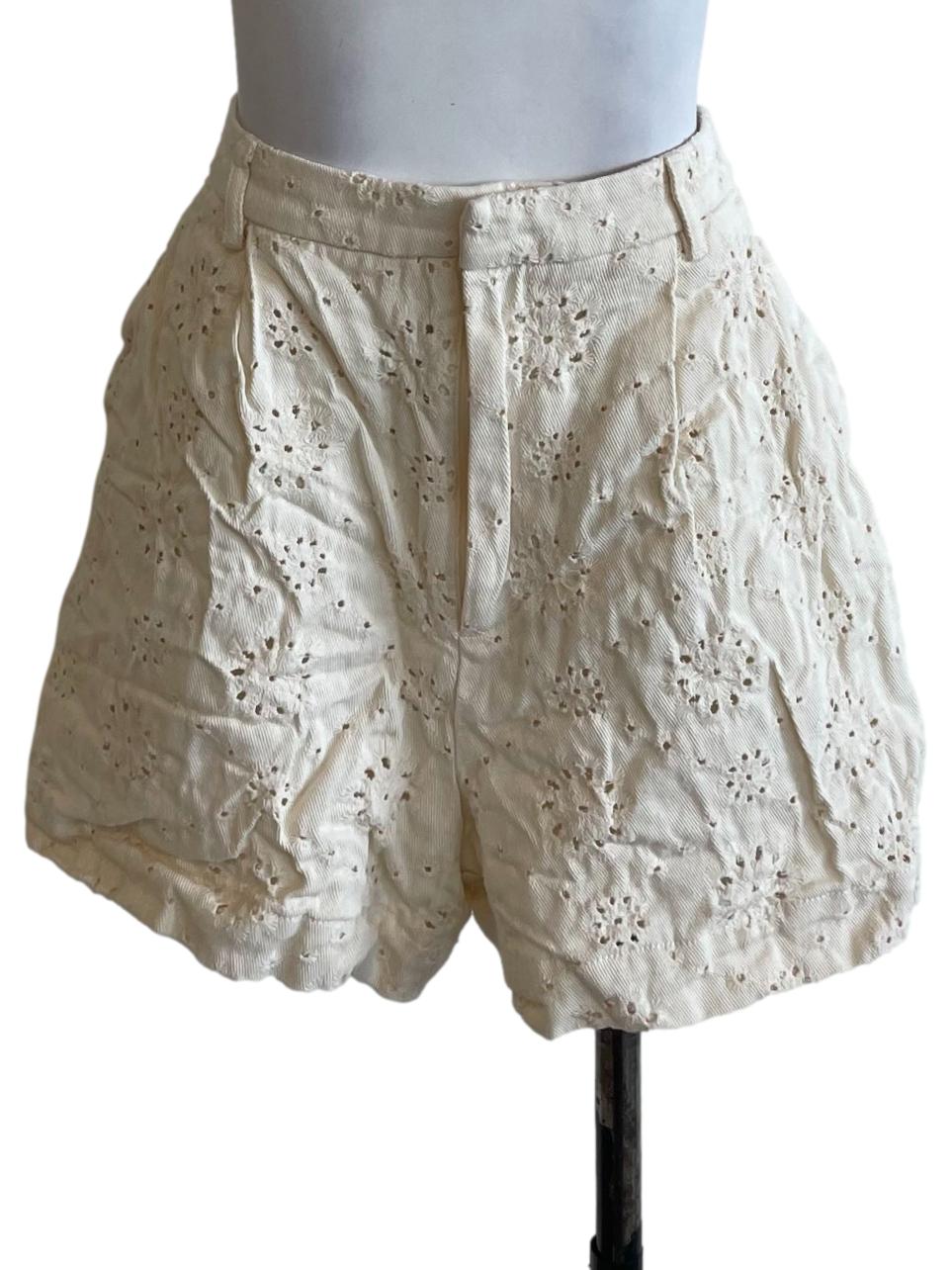 Light Yellow Eyelet Peplum Shorts