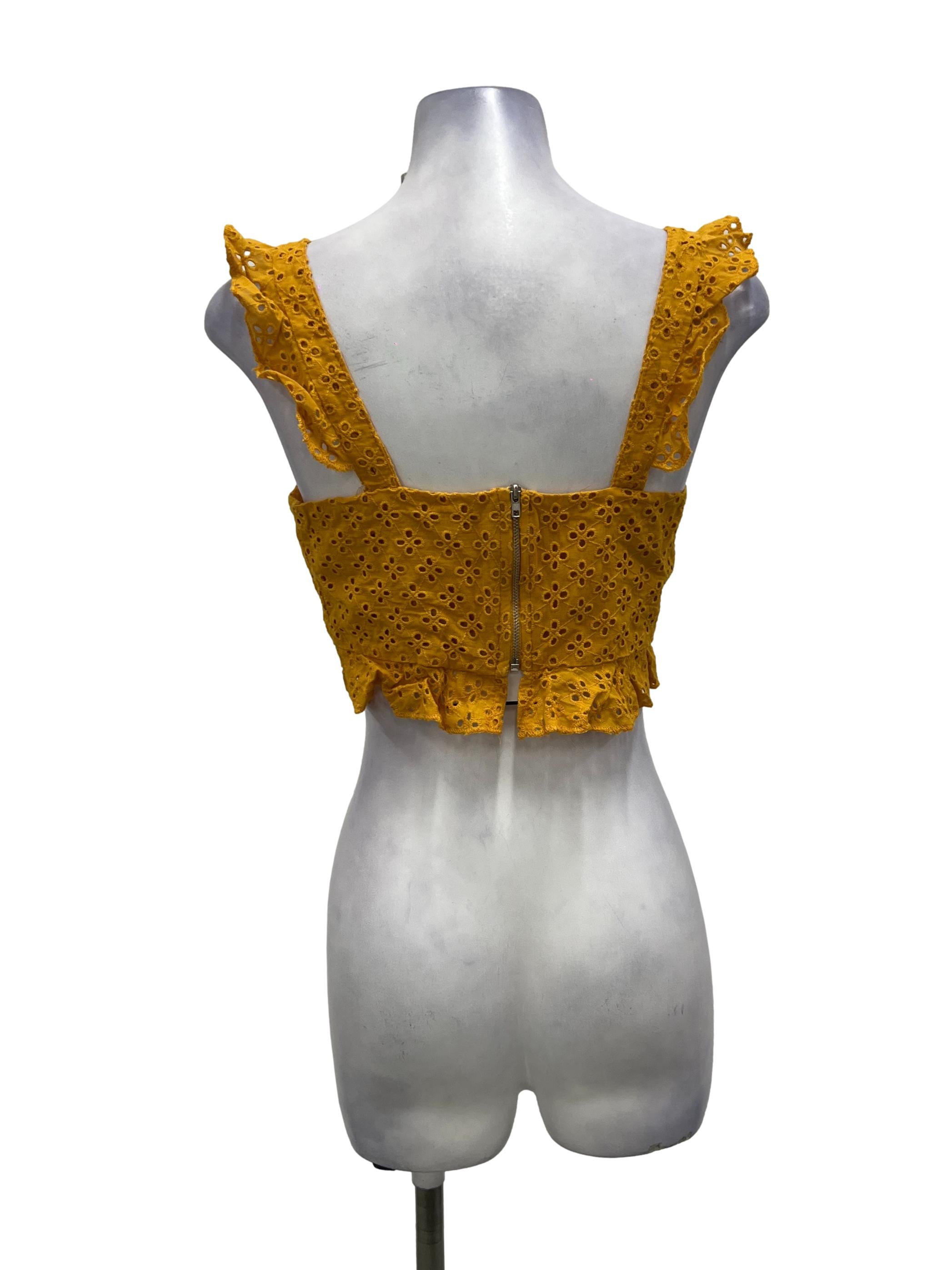 Honey Yellow Eyelet Ruffle Crop Top