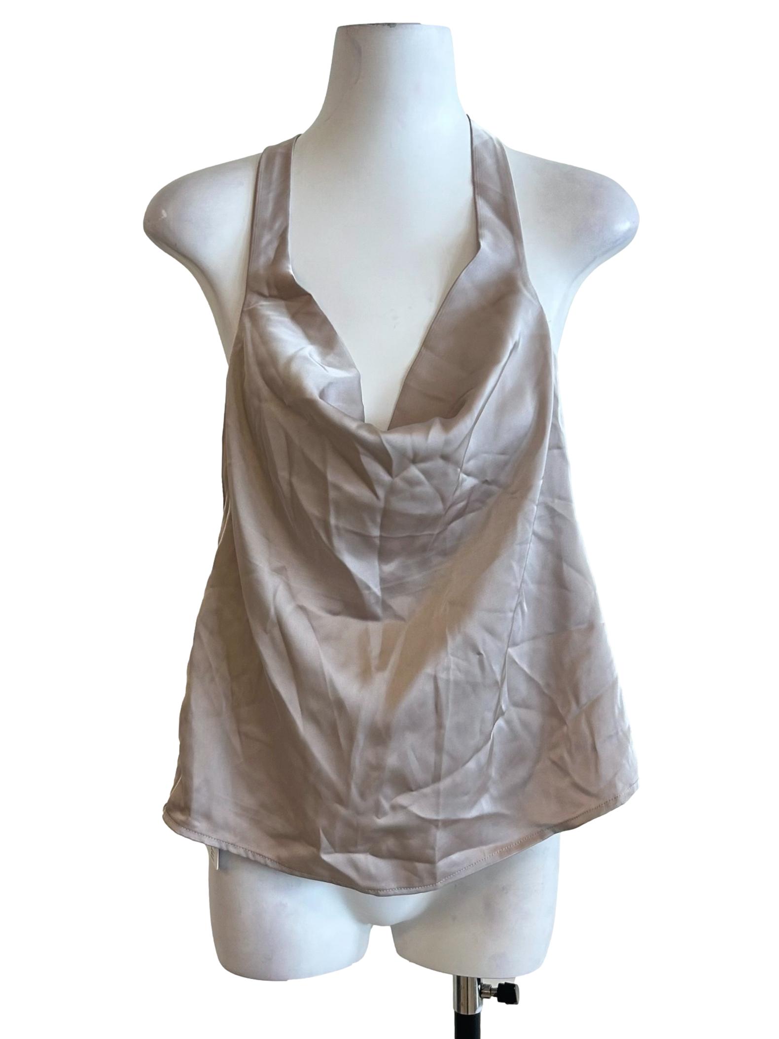 Taupe Pink Satin Cowl Neck Top