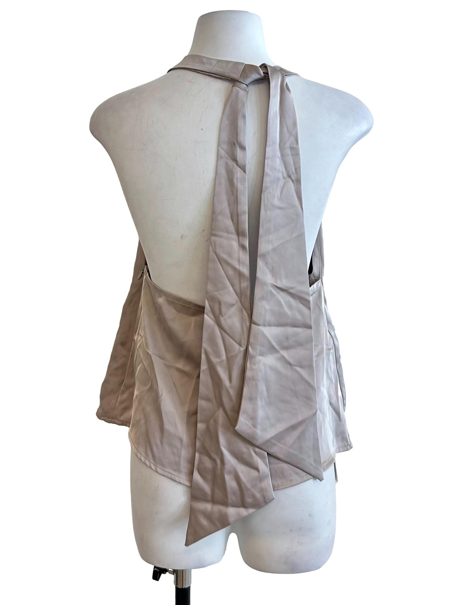 Taupe Pink Satin Cowl Neck Top