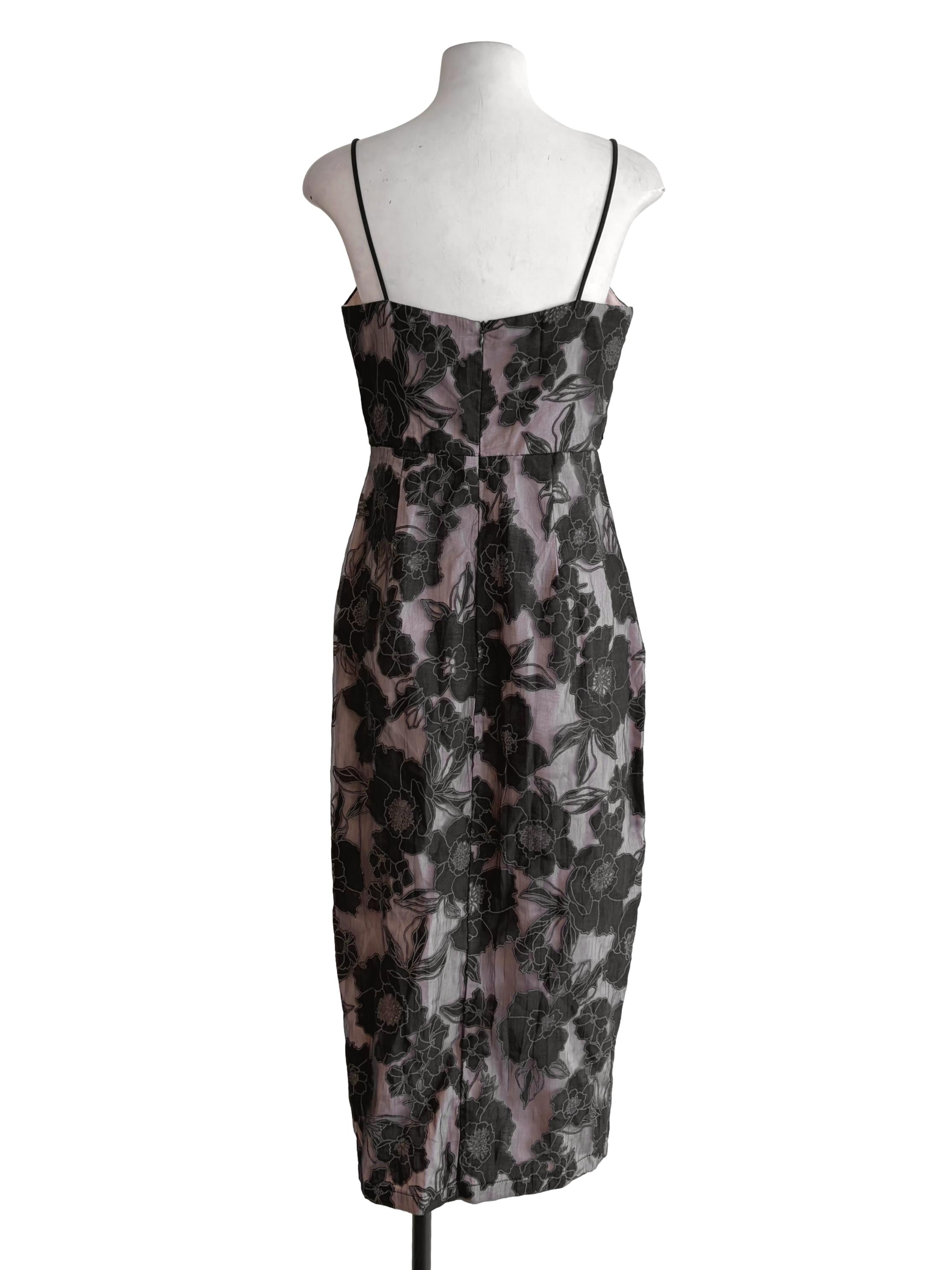 Nude Beige Blue Floral Mesh Motive Slip Dress