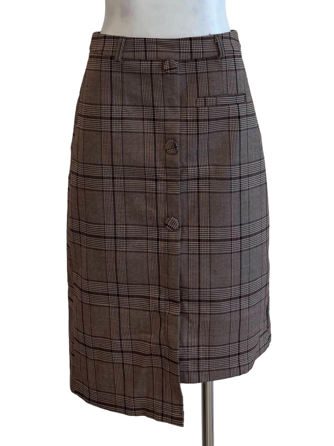 Khaki Plaid Asymmetrical Skirt