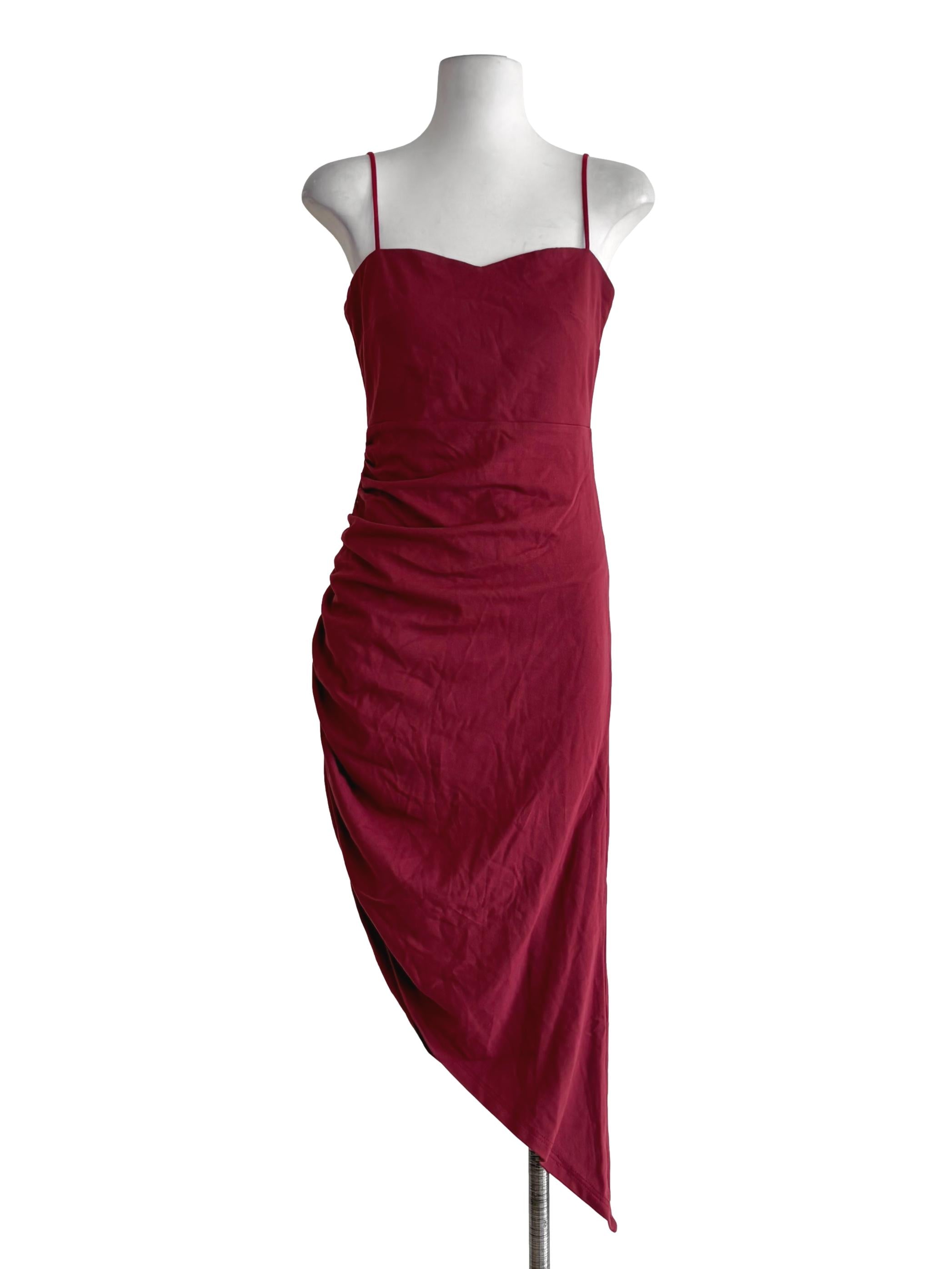 Ruby Red Asymmetrical Spaghetti Strap Slip Dress
