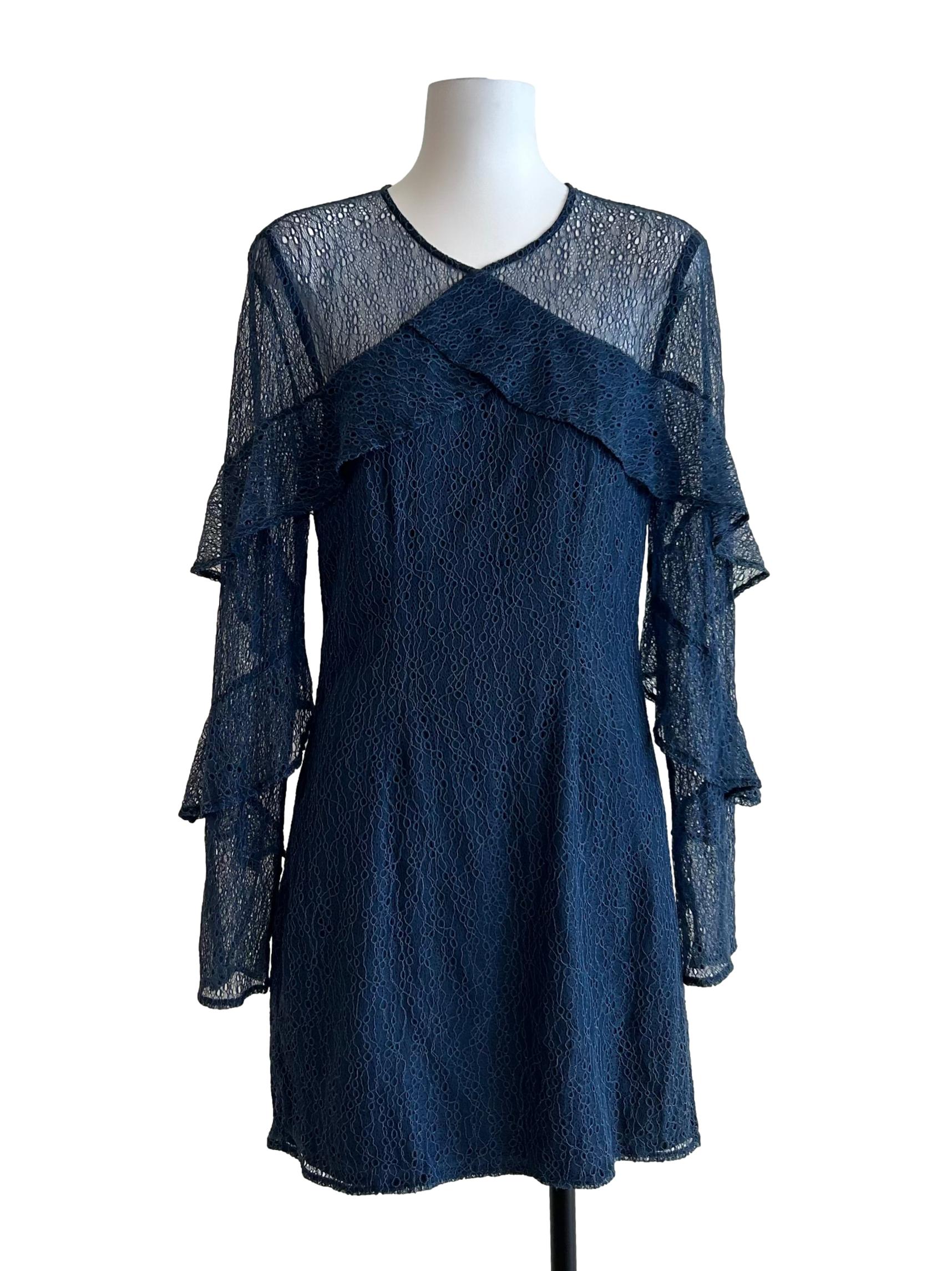 Berry Blue Lace Long Sleeves Dress