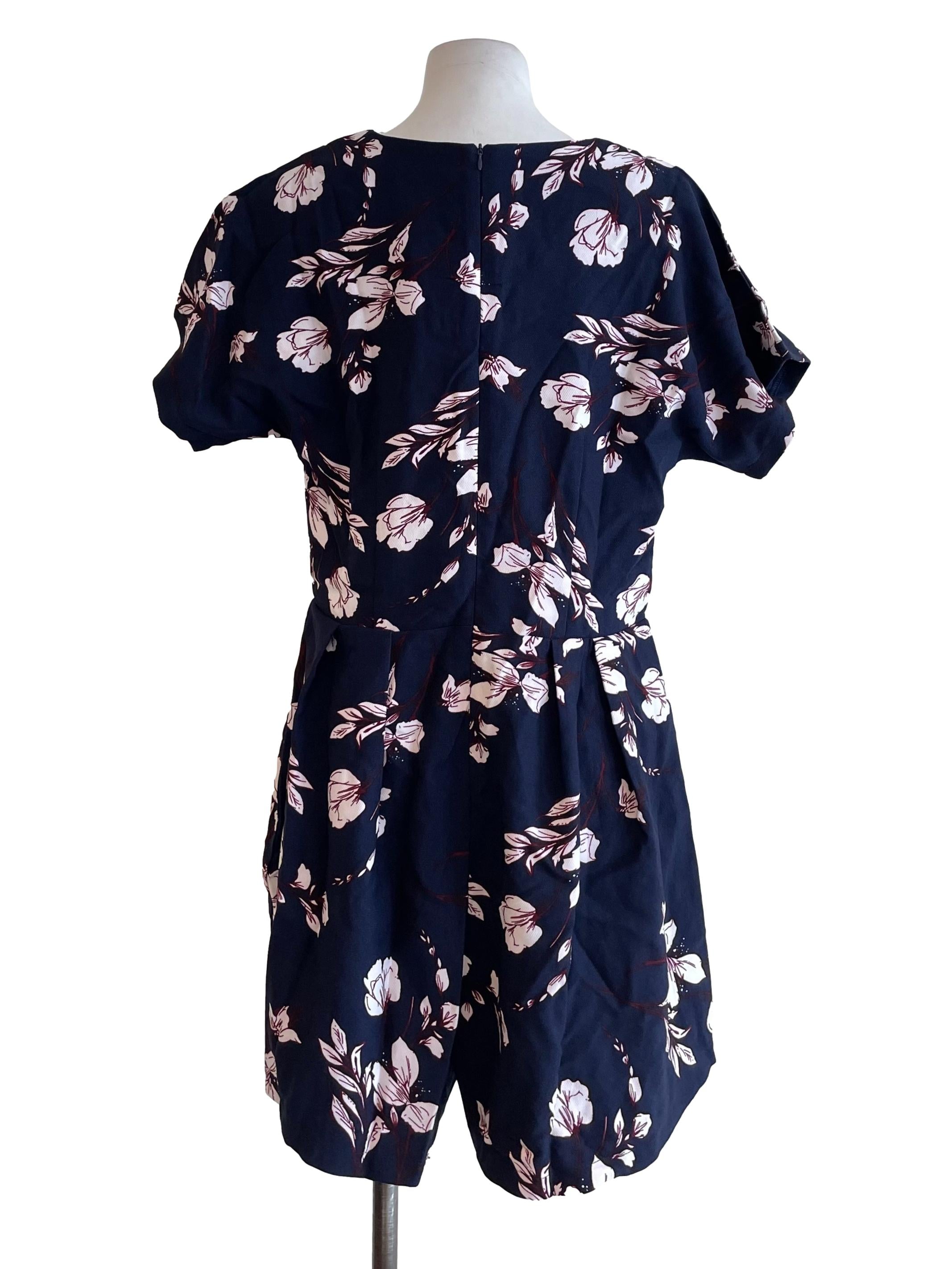 Navy Floral Pleated Romper