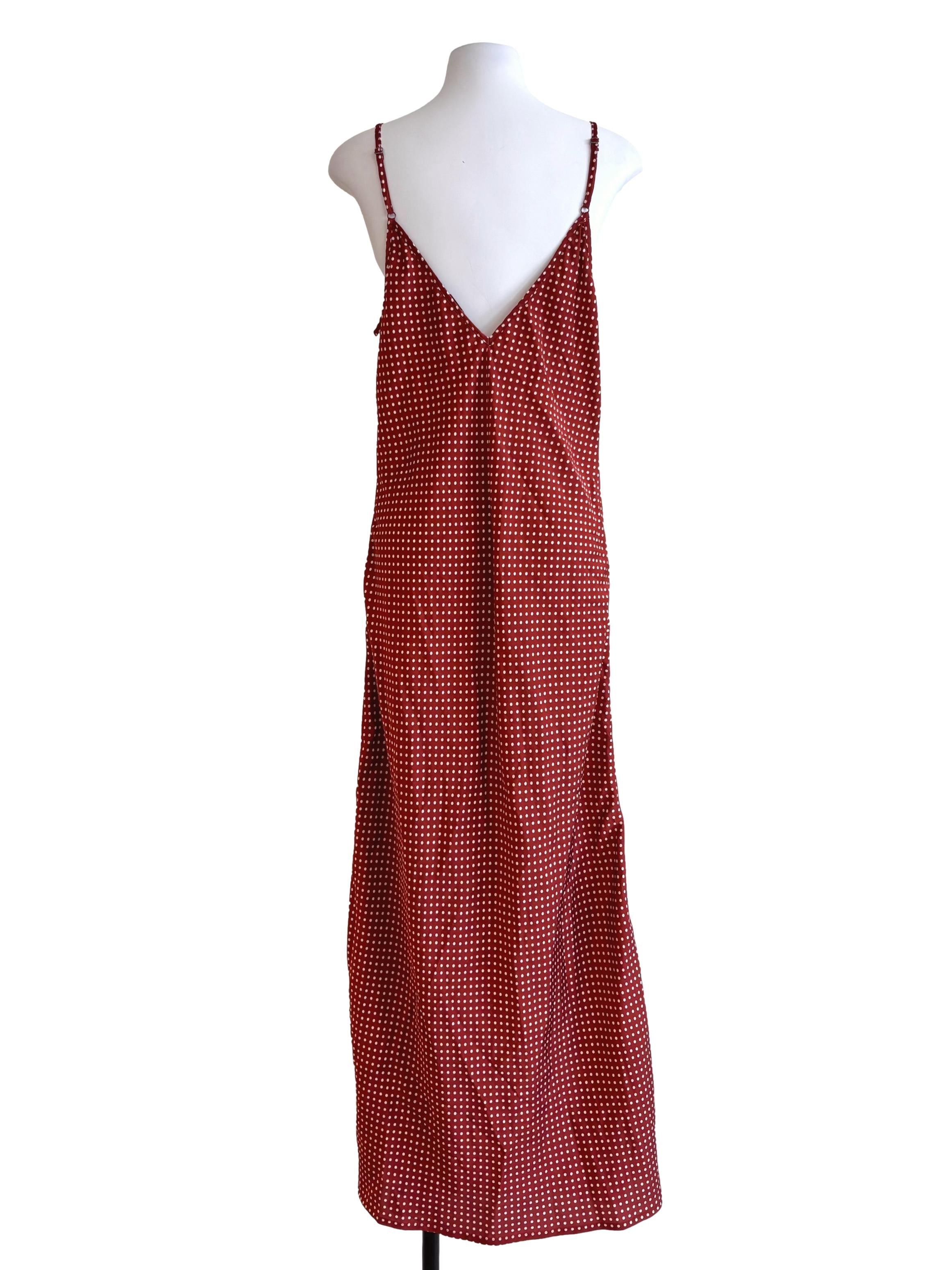 Brownish Red Polka Dots Slip Dress