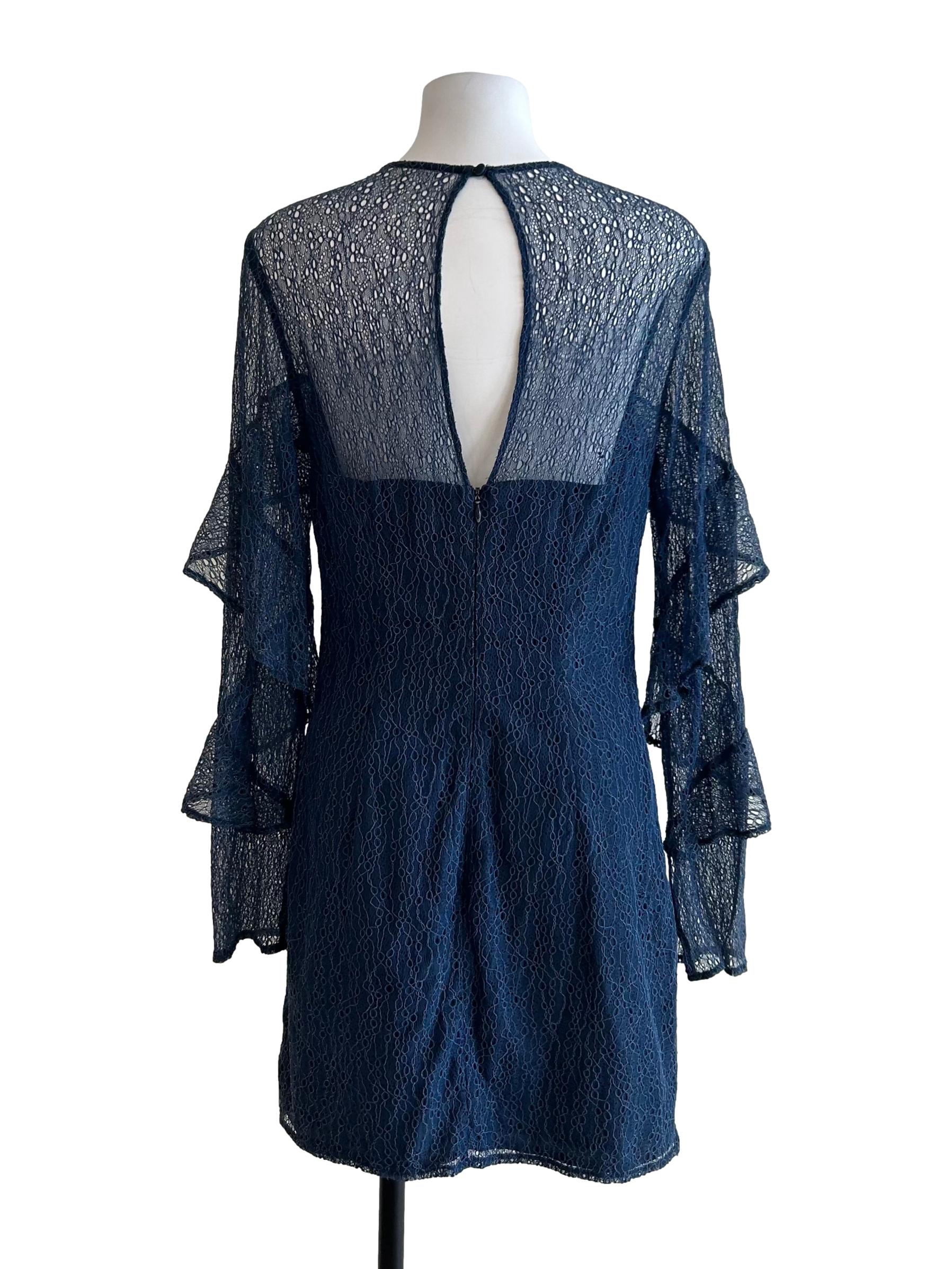 Berry Blue Lace Long Sleeves Dress