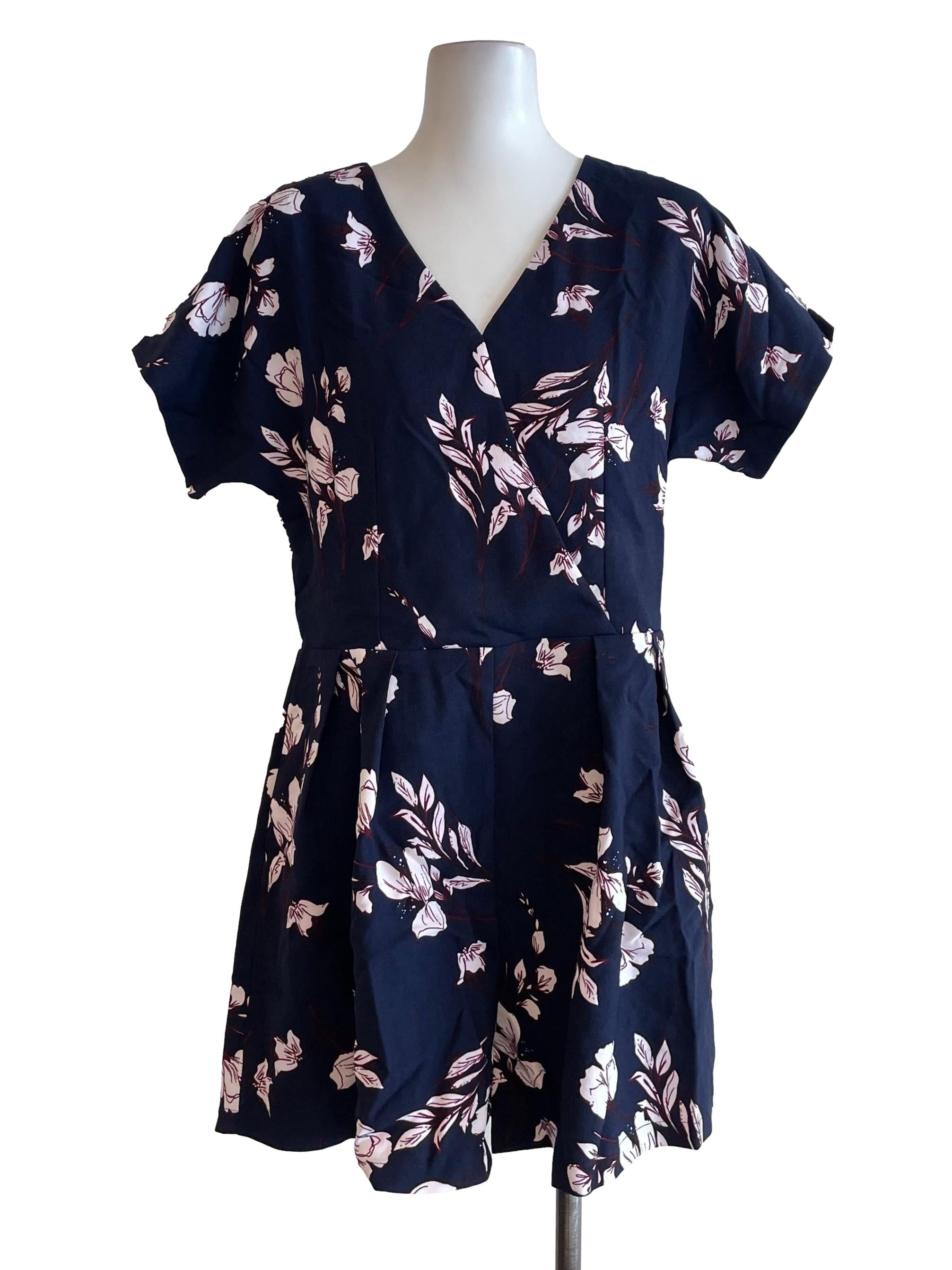 Navy Floral Pleated Romper