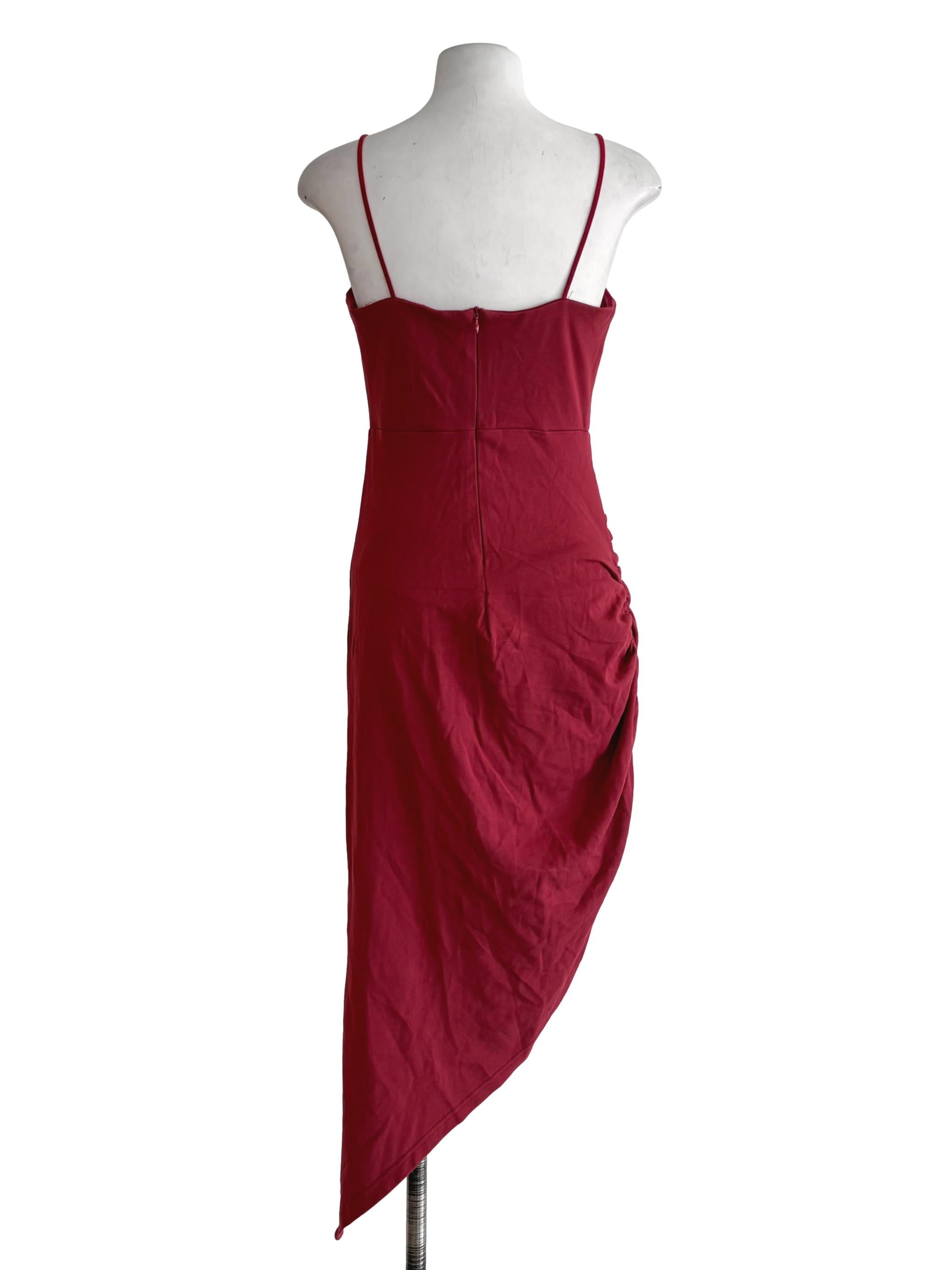 Ruby Red Asymmetrical Spaghetti Strap Slip Dress