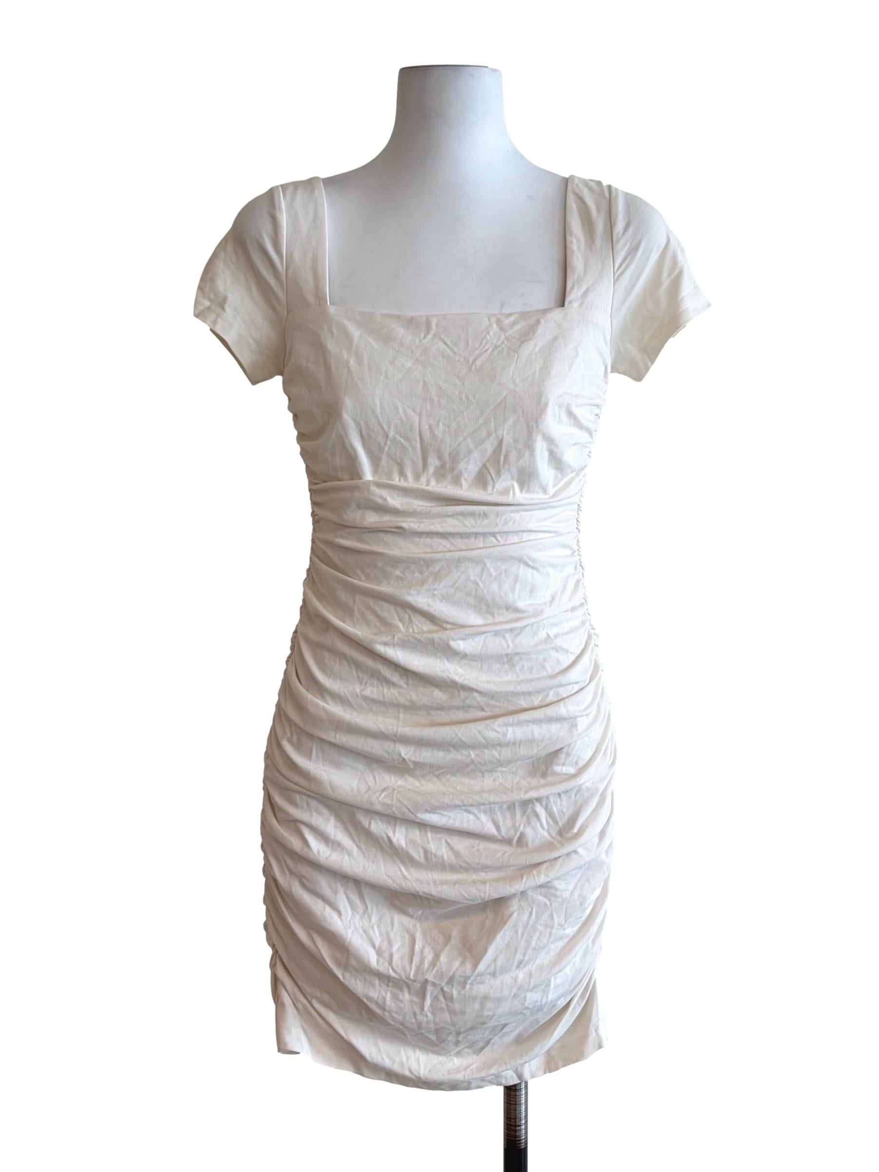 Daisy White Ruched Body-Con Dress
