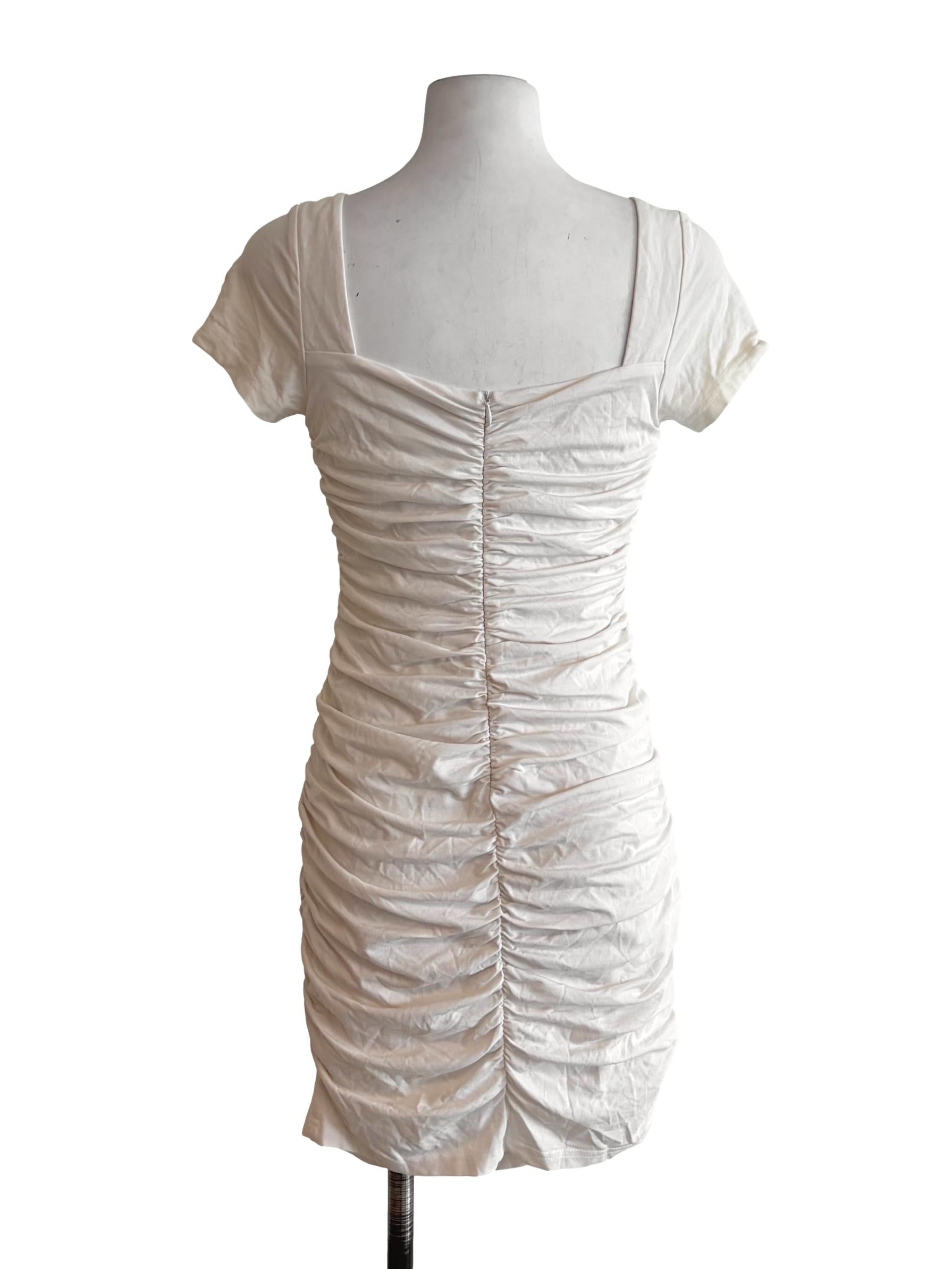Daisy White Ruched Body-Con Dress