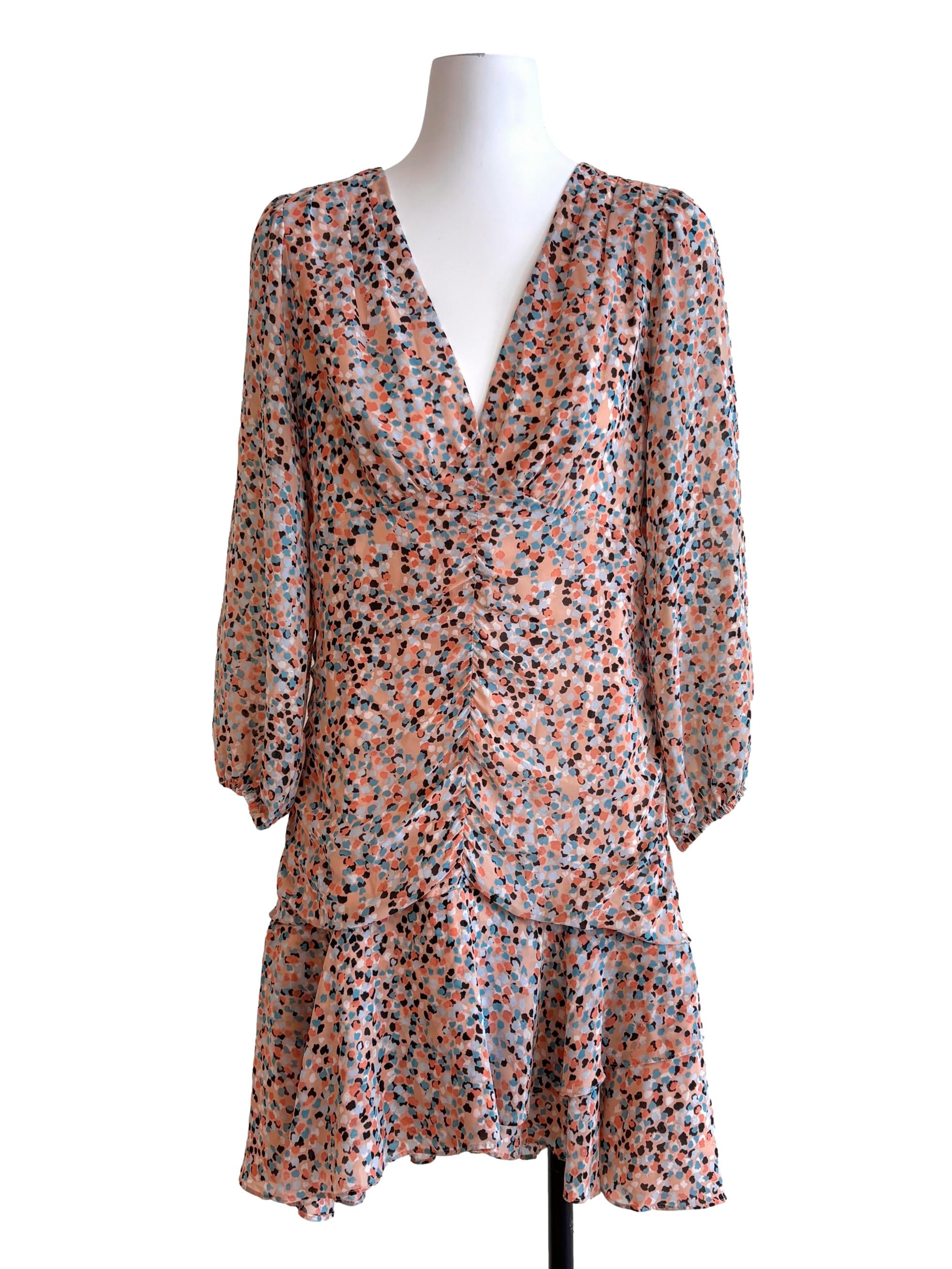 Light Orange Prints V Neck Dress