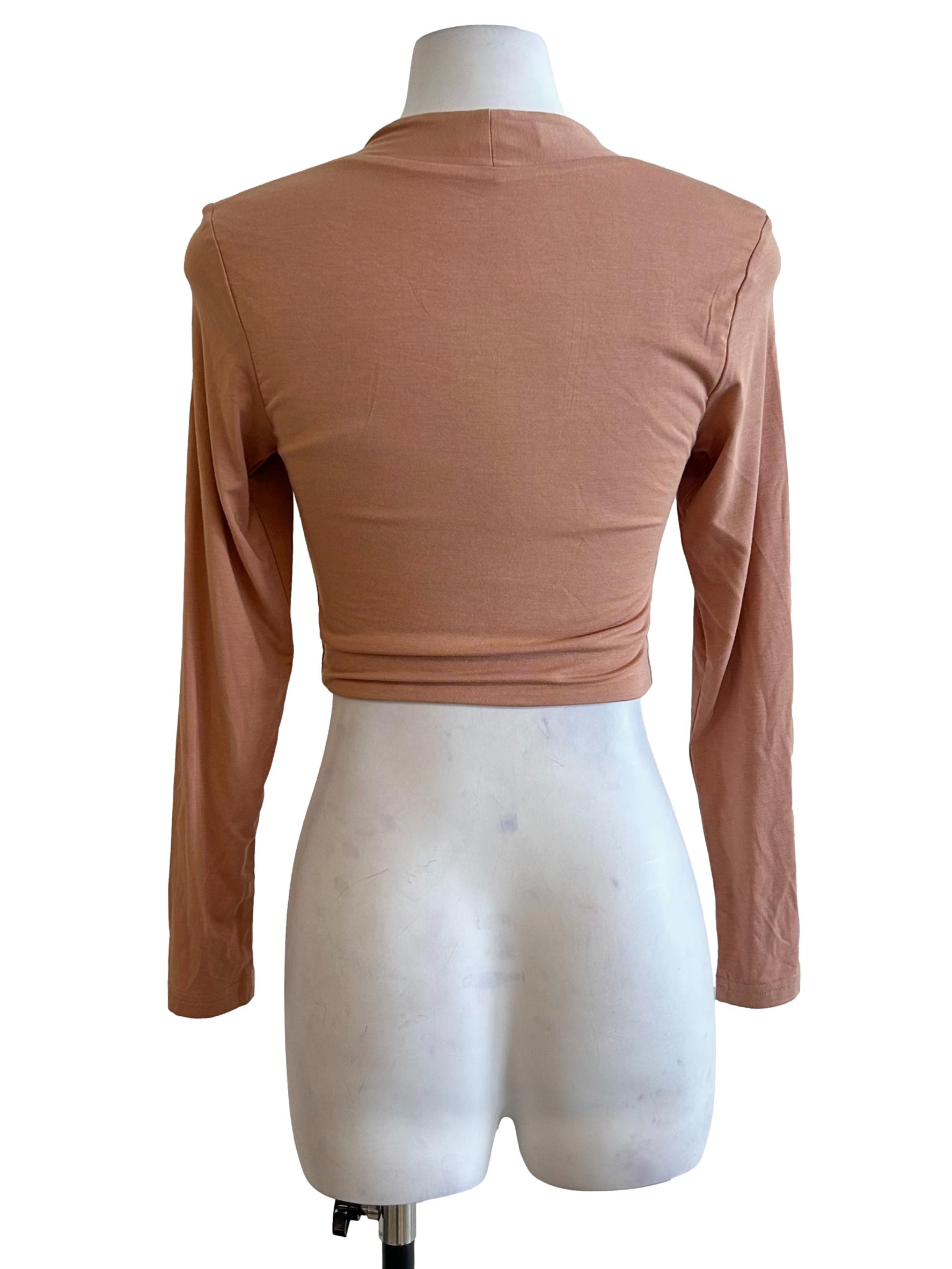 Peach Pink Square Neck Long Sleeve Top