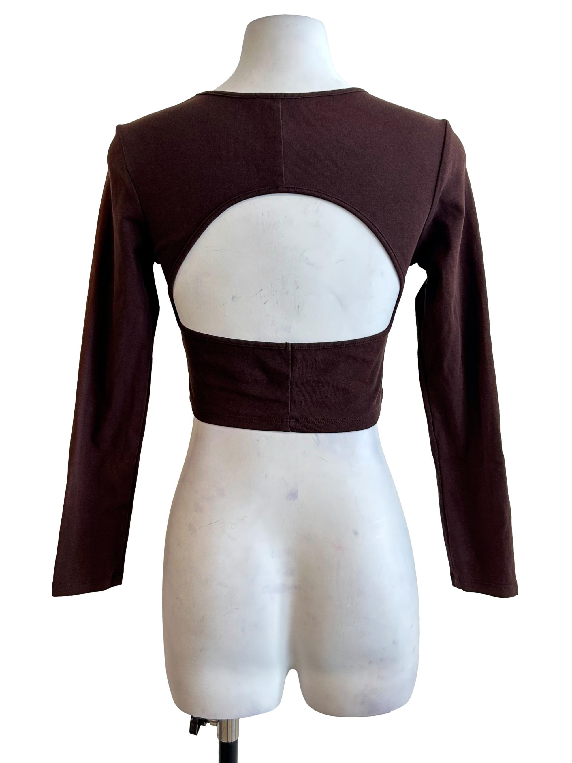 Brown Crew Neck Long Sleeve Top