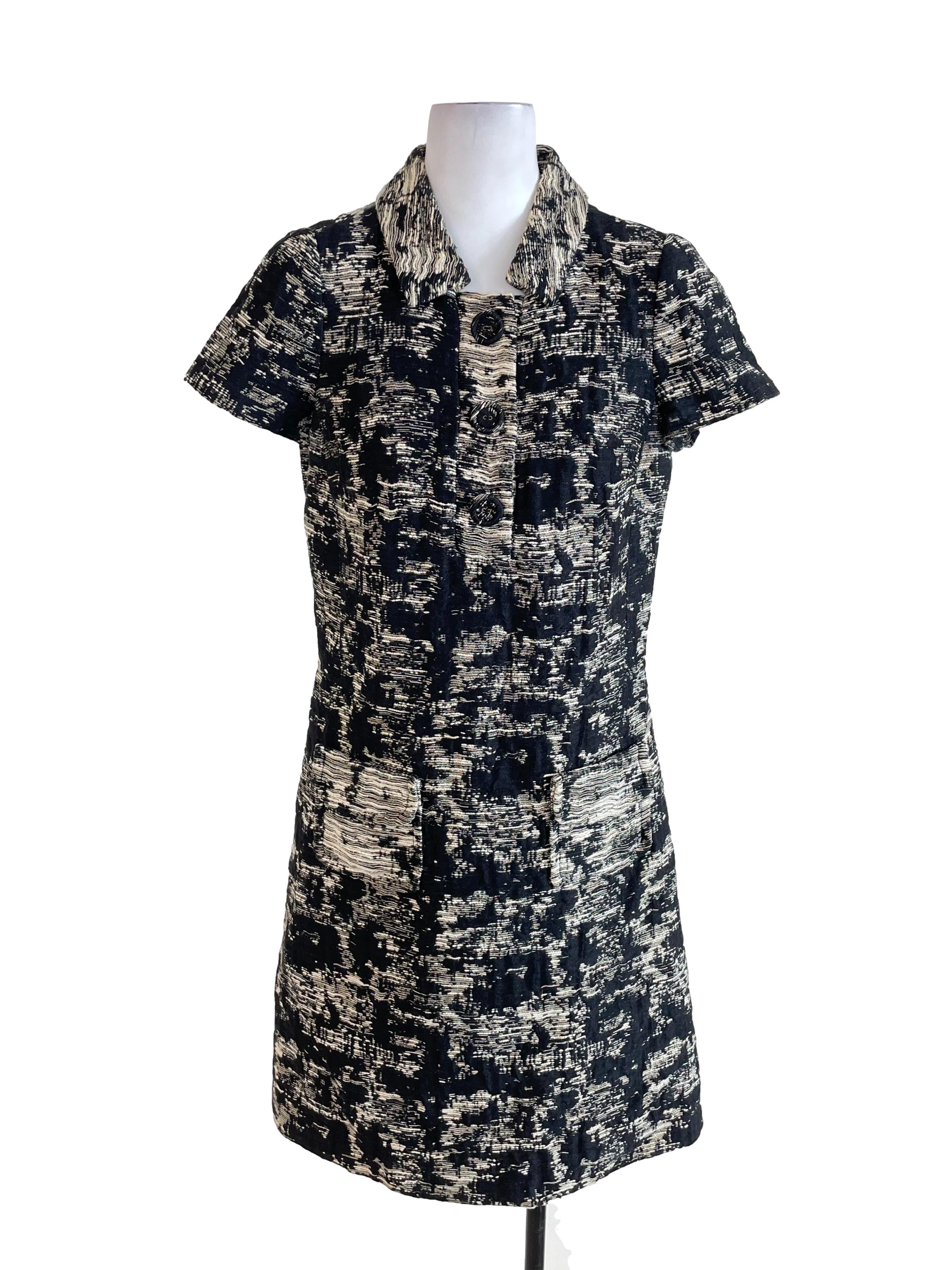 Black Shiny Tweed Shirt Dress