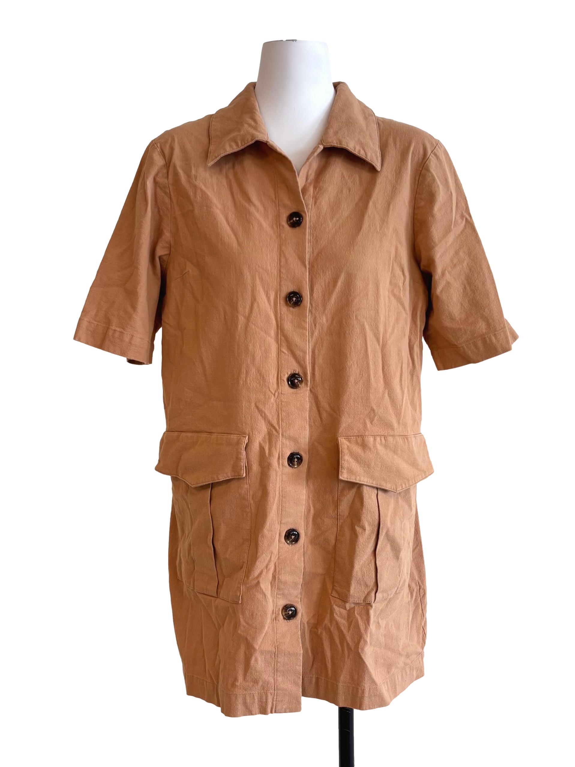 Light Brown Button Mini Dress