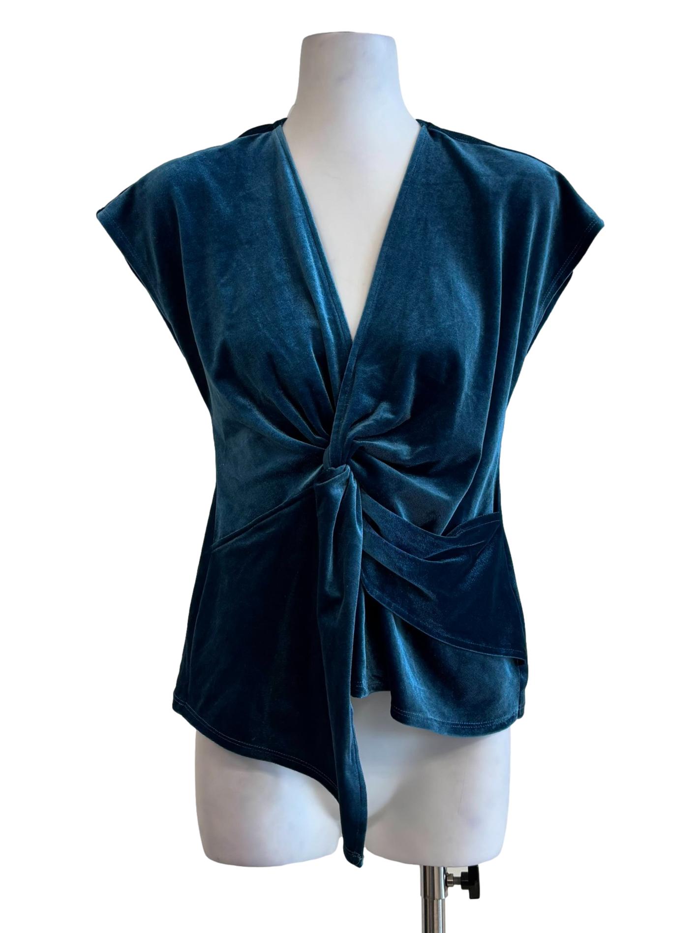 Teal Blue Front Twist Velvet Top