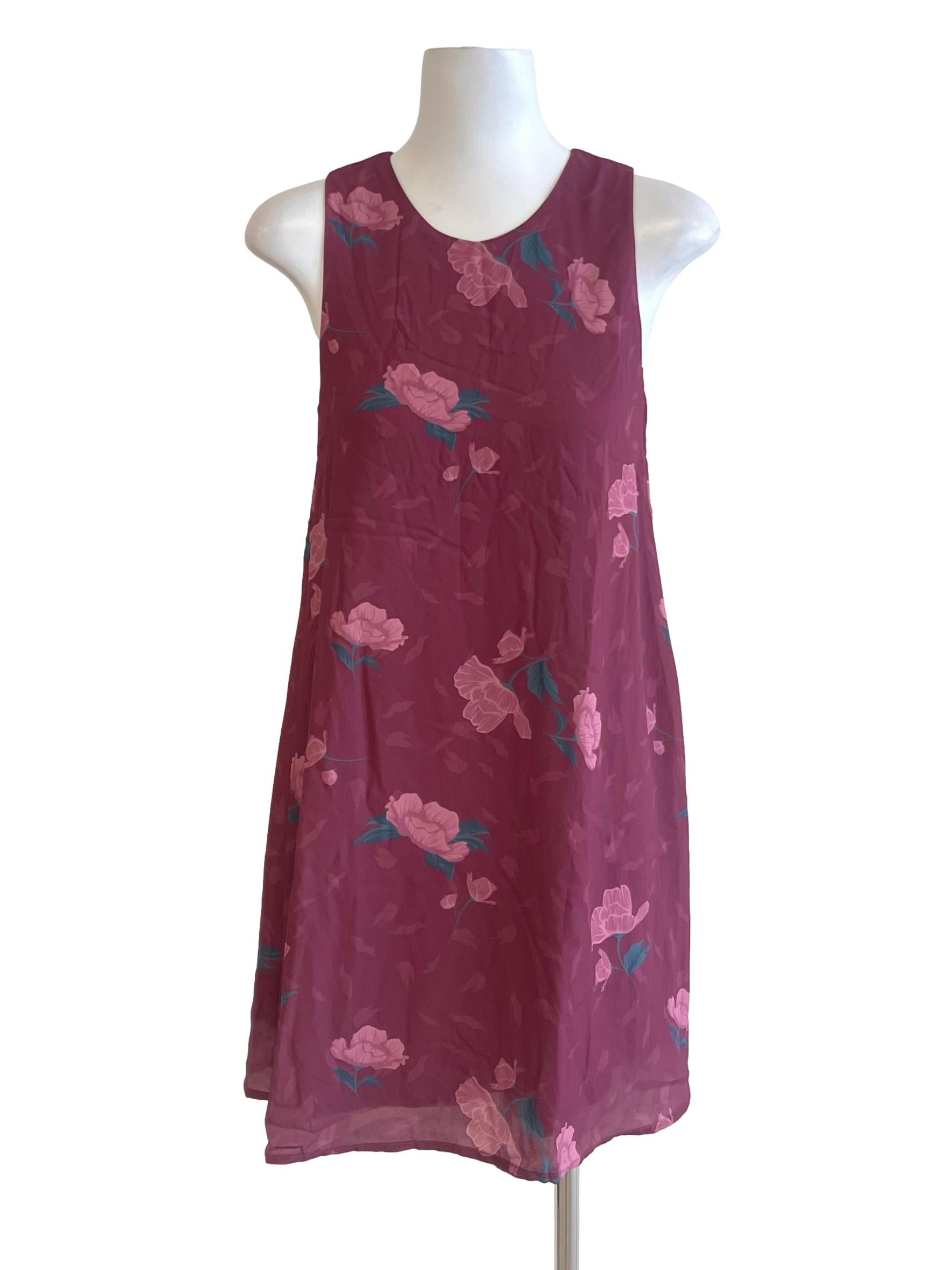Rosewood Rose Printed Jewel Neck Shift Dress