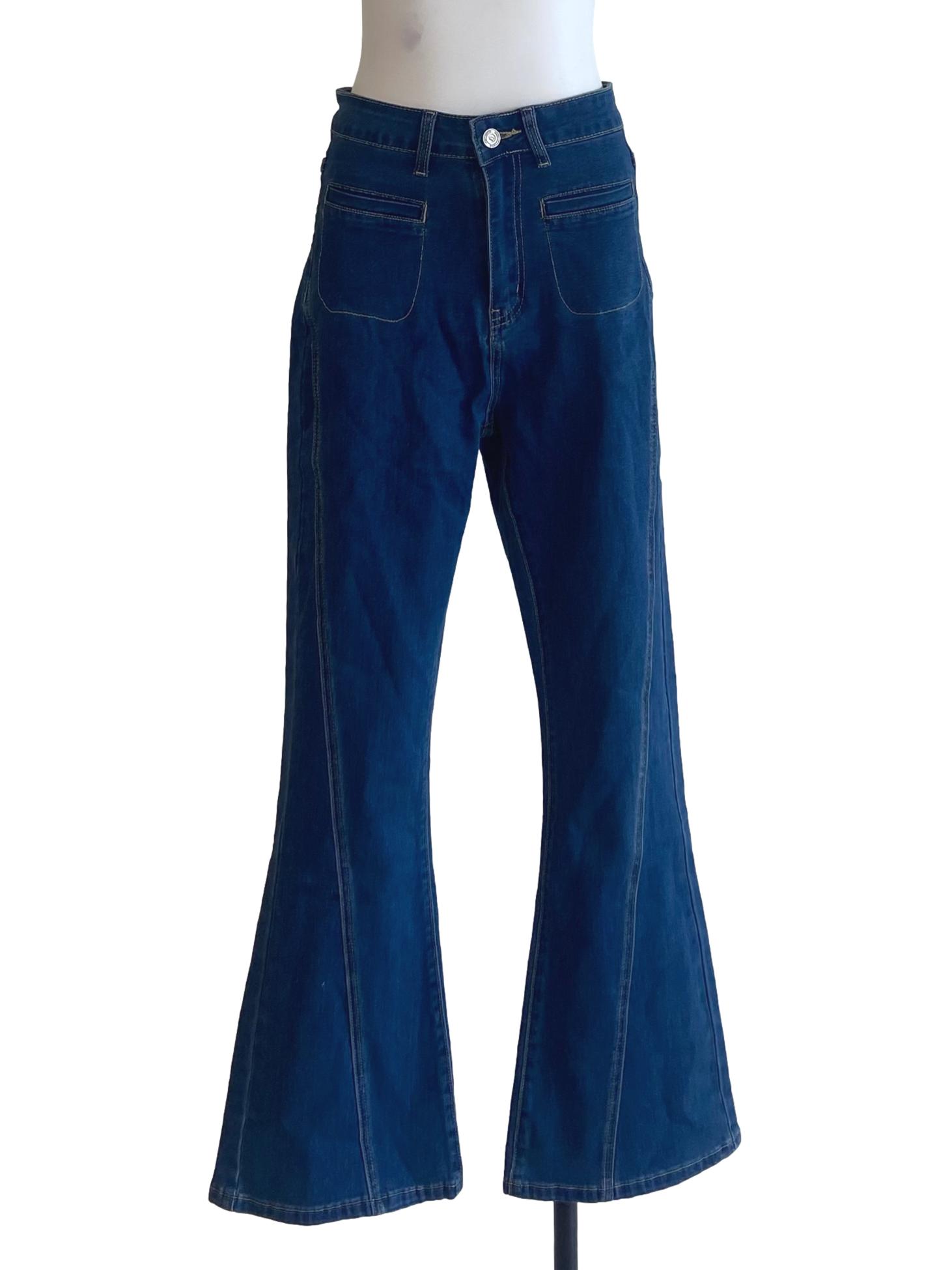 Blue Twill Skinny Flared Jeans