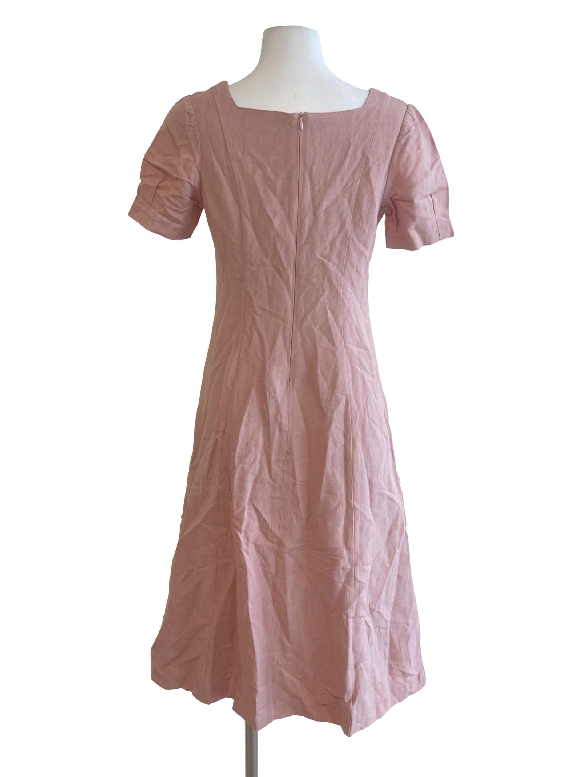 Pink Salmon Square Neck Puff Sleeve Dress