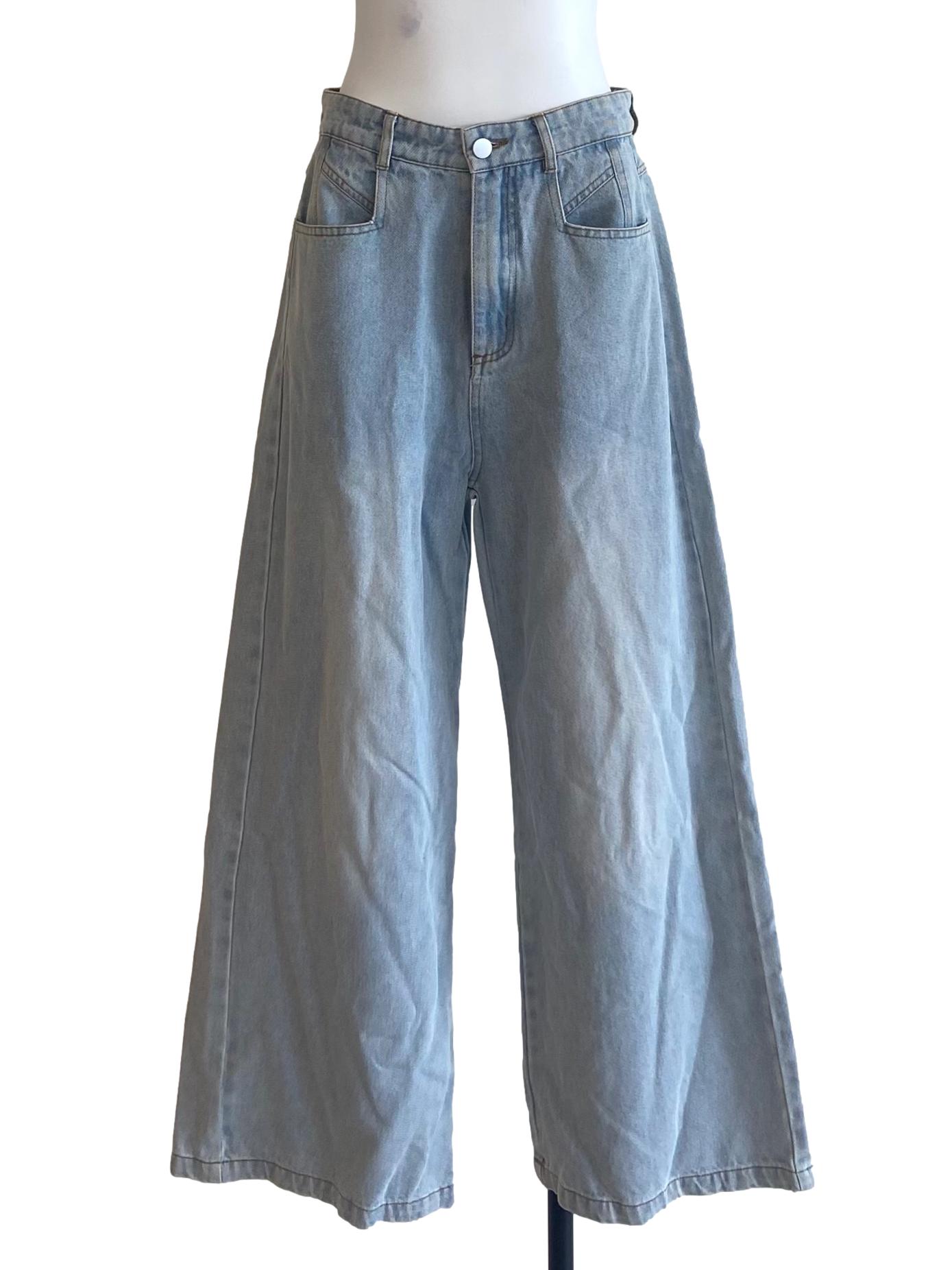 Blue Herringbone Straight Jeans