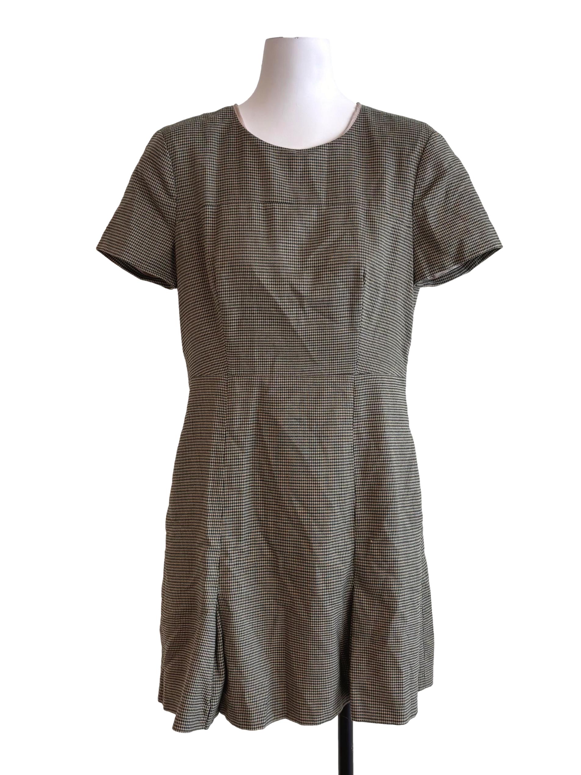 Green Houndstooth Short Sleeve Dress
