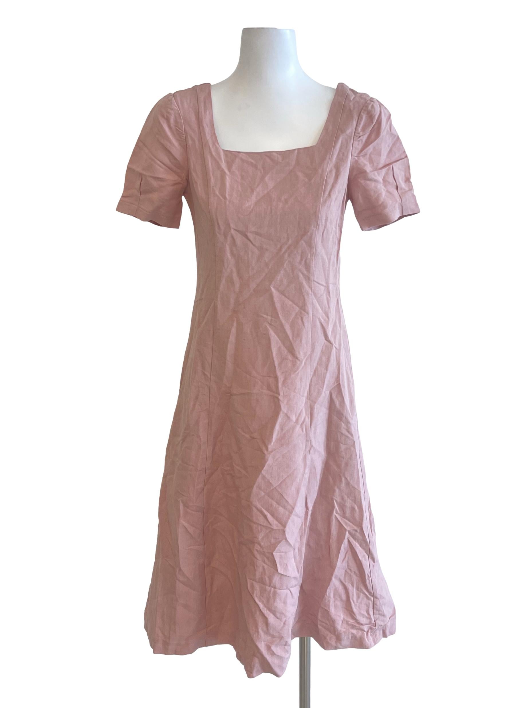 Pink Salmon Square Neck Puff Sleeve Dress