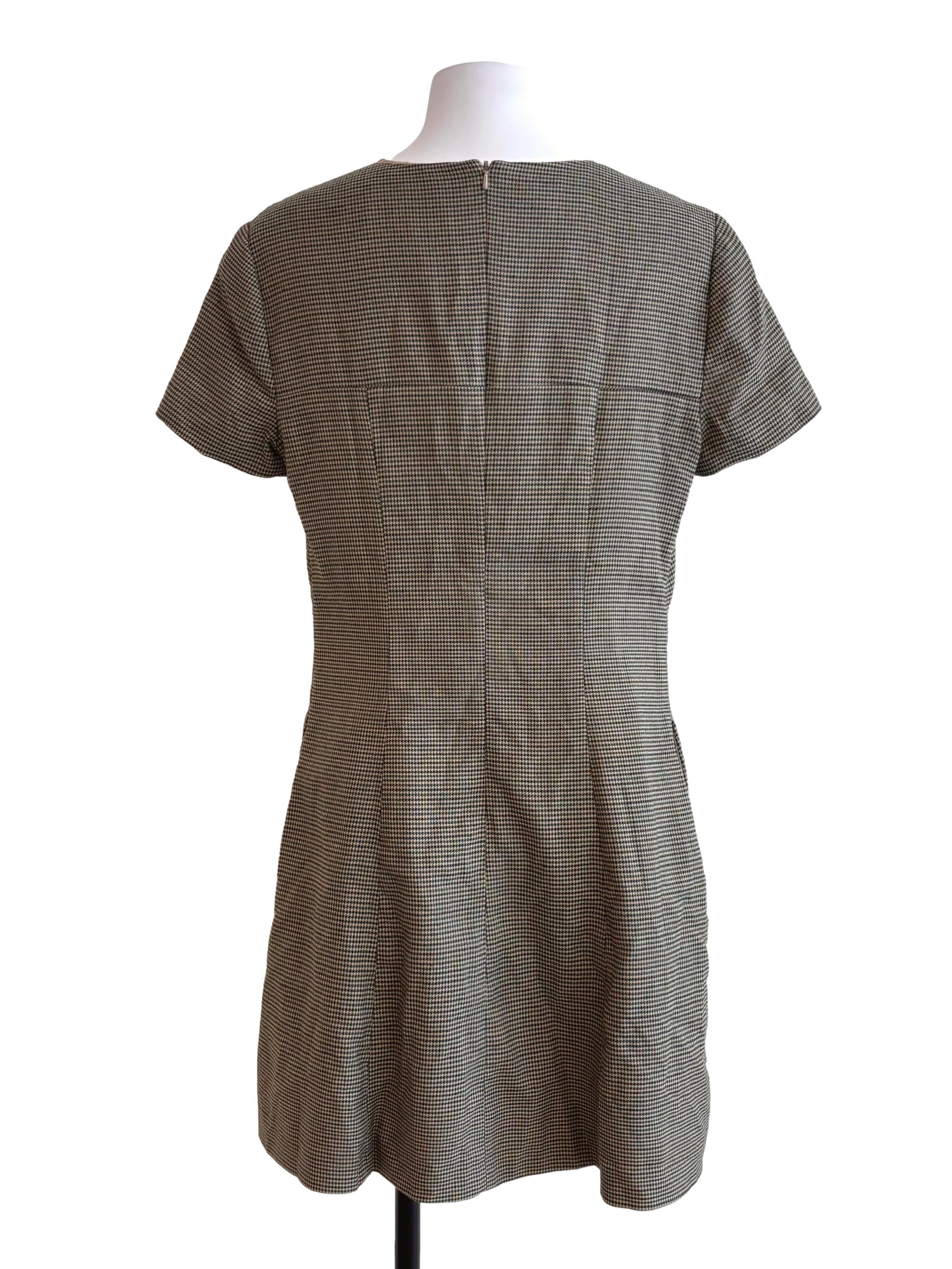 Green Houndstooth Short Sleeve Dress