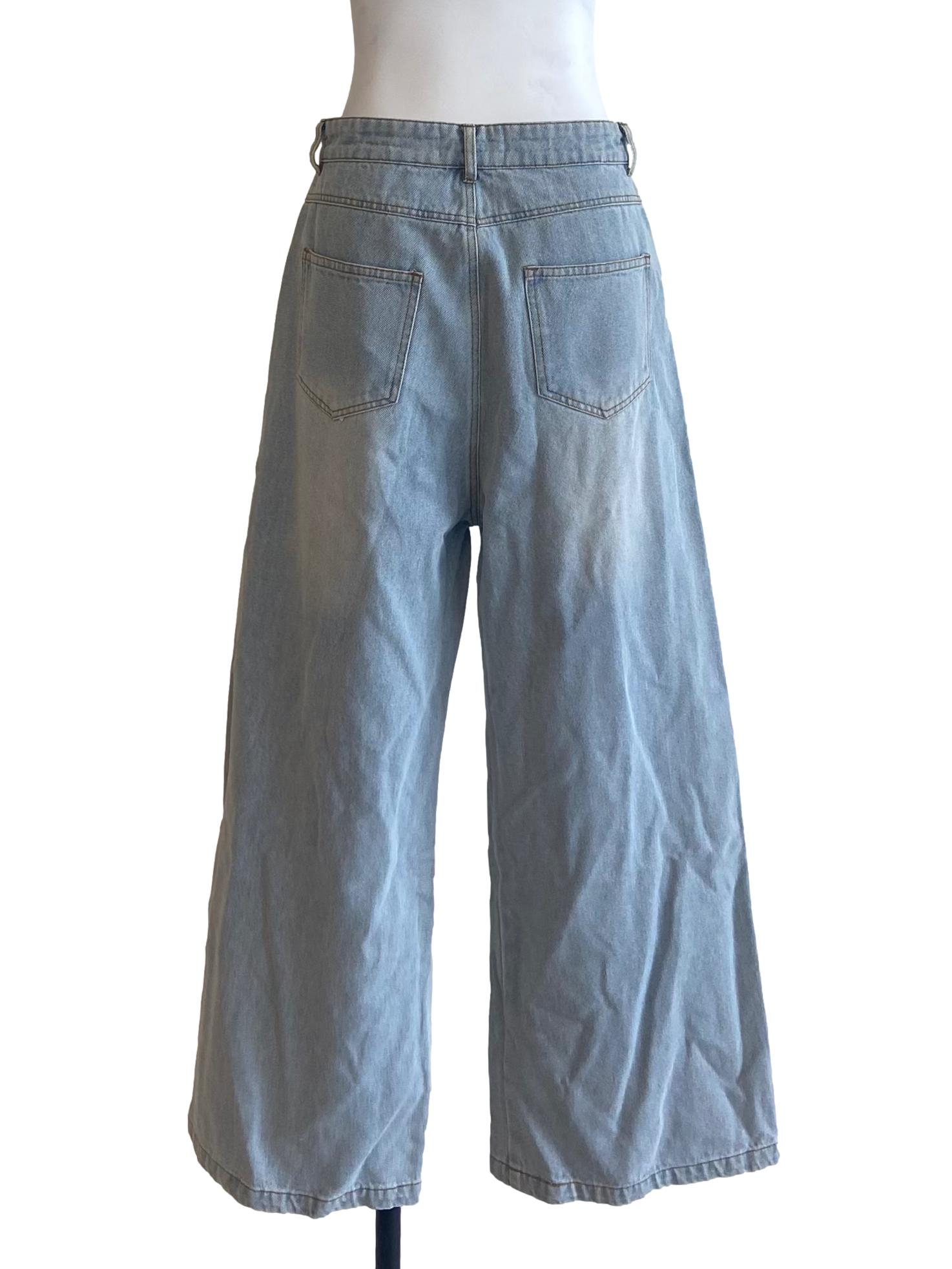 Blue Herringbone Straight Jeans