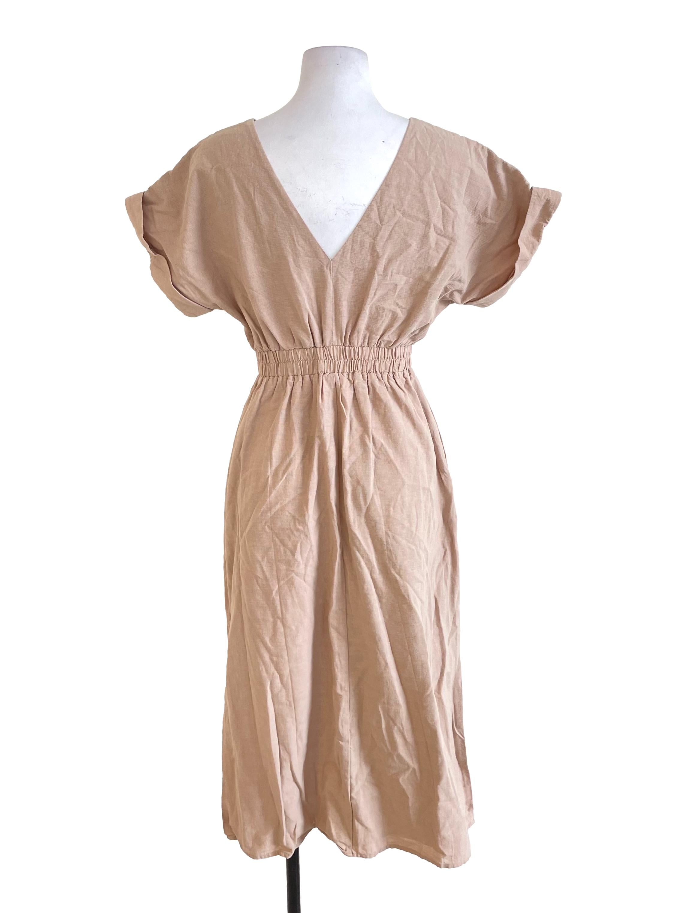 Light Brown V Neck Dress OSN