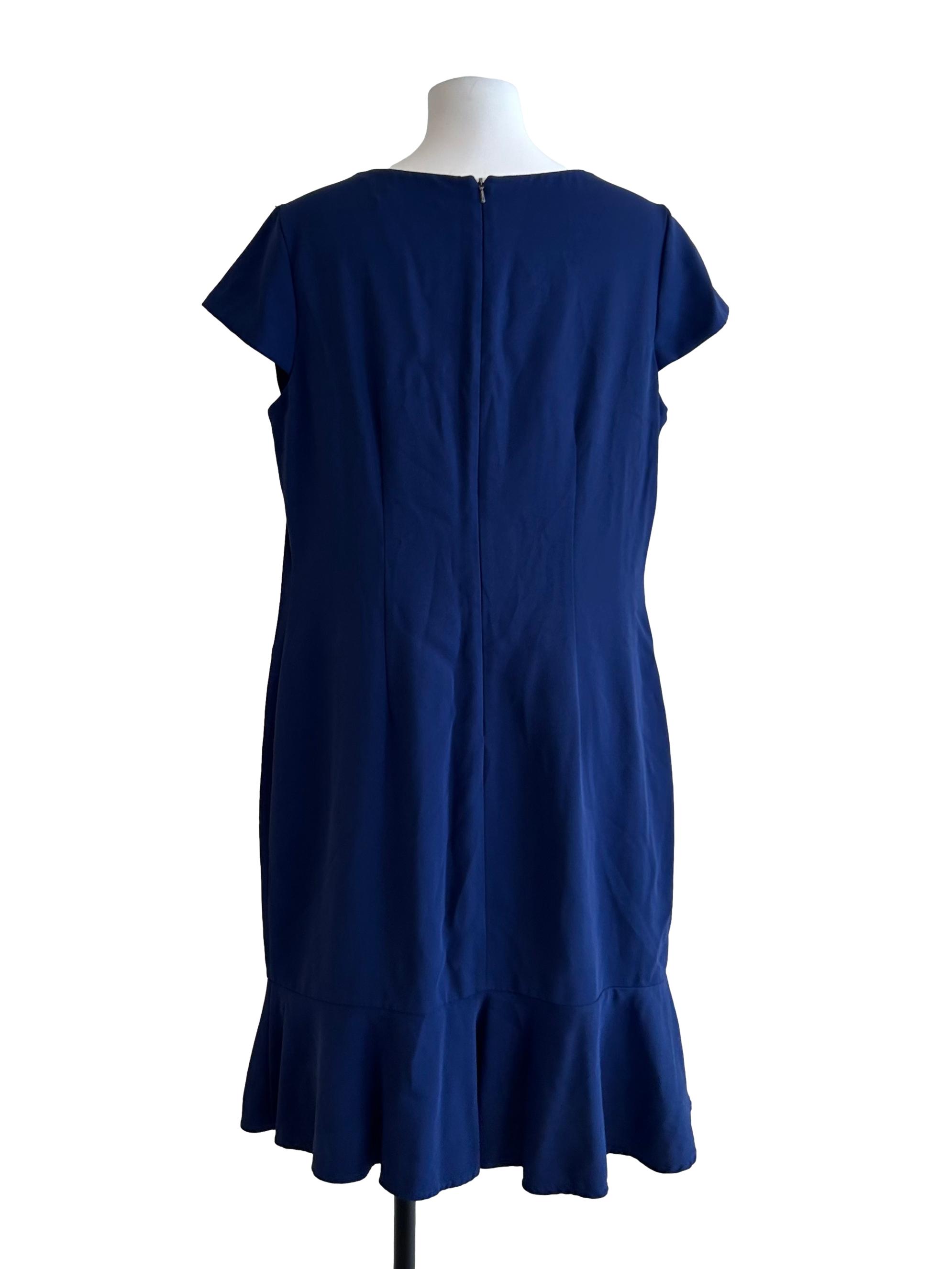 Navy Blue Ruffle V Neck Dress