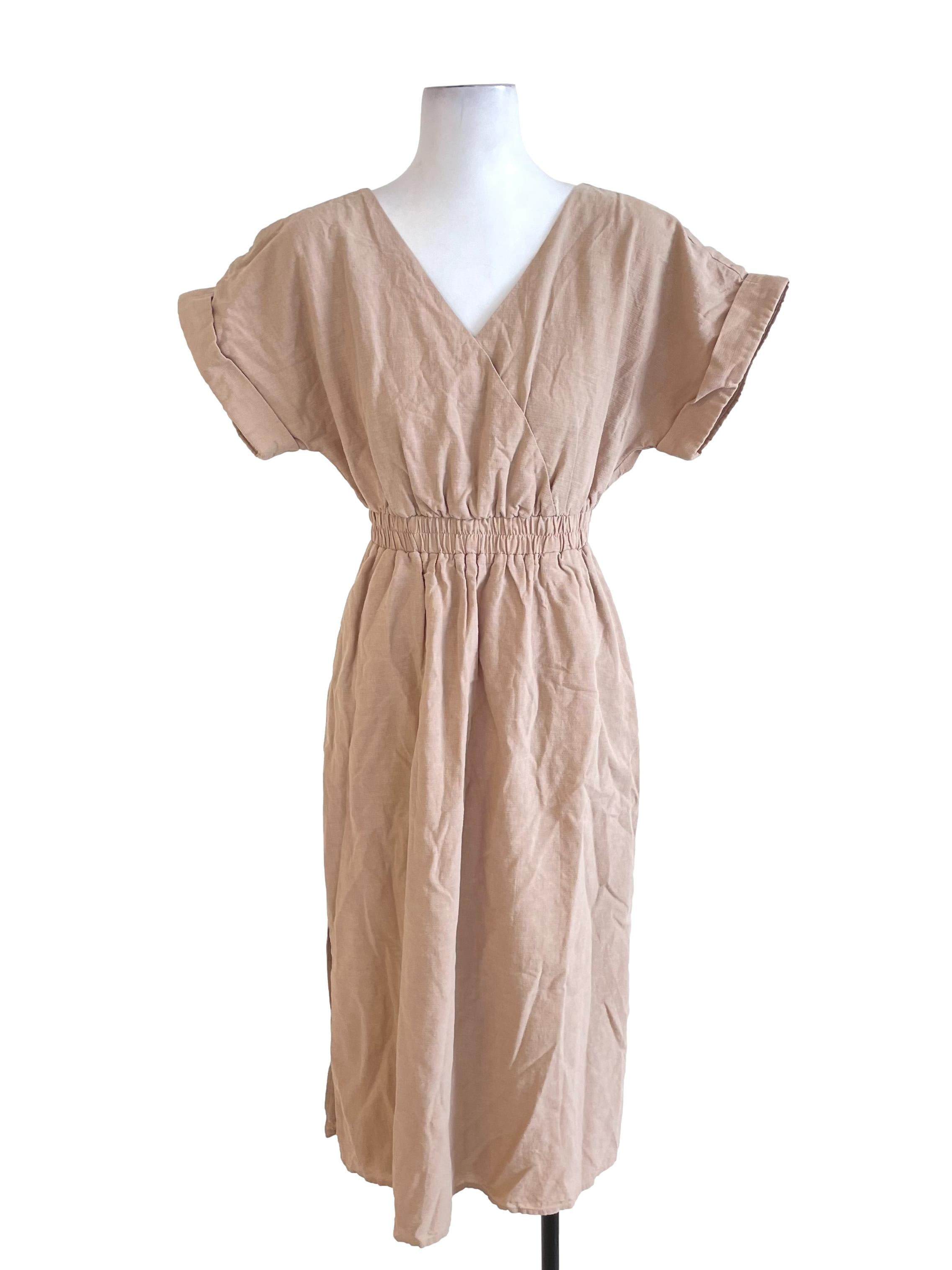 Light Brown V Neck Dress OSN