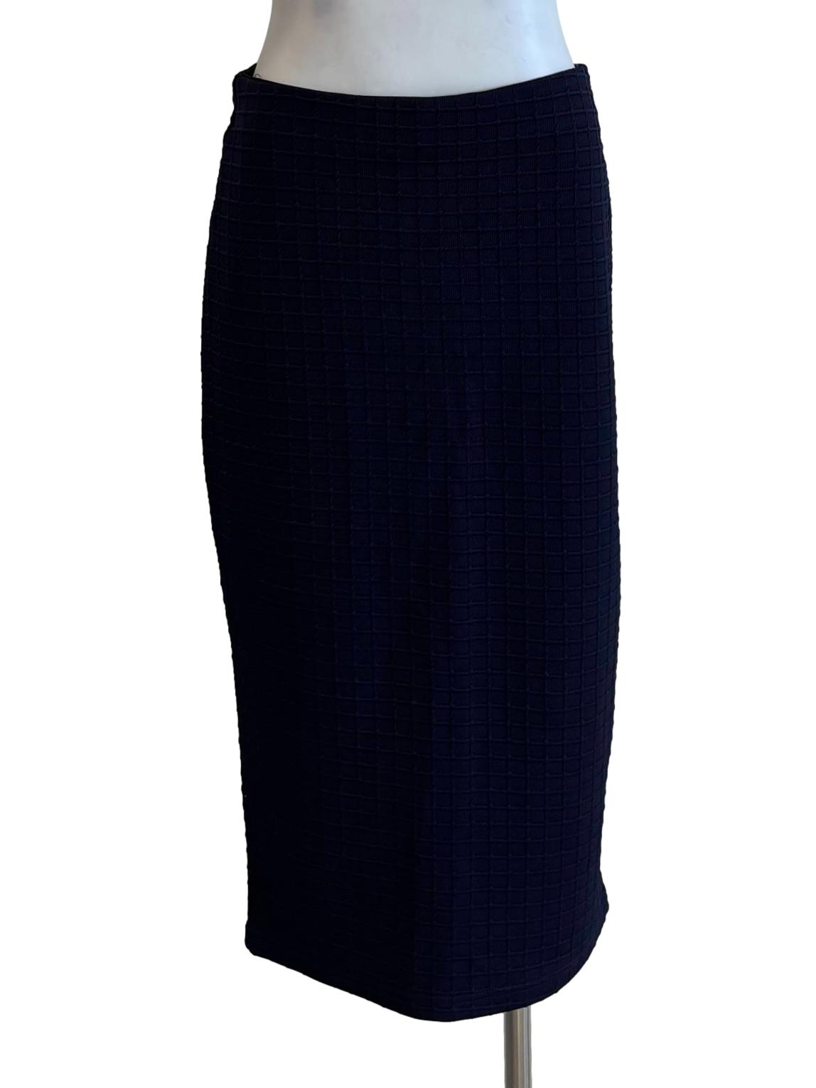 Navy Blue Textured Pencil Skirt