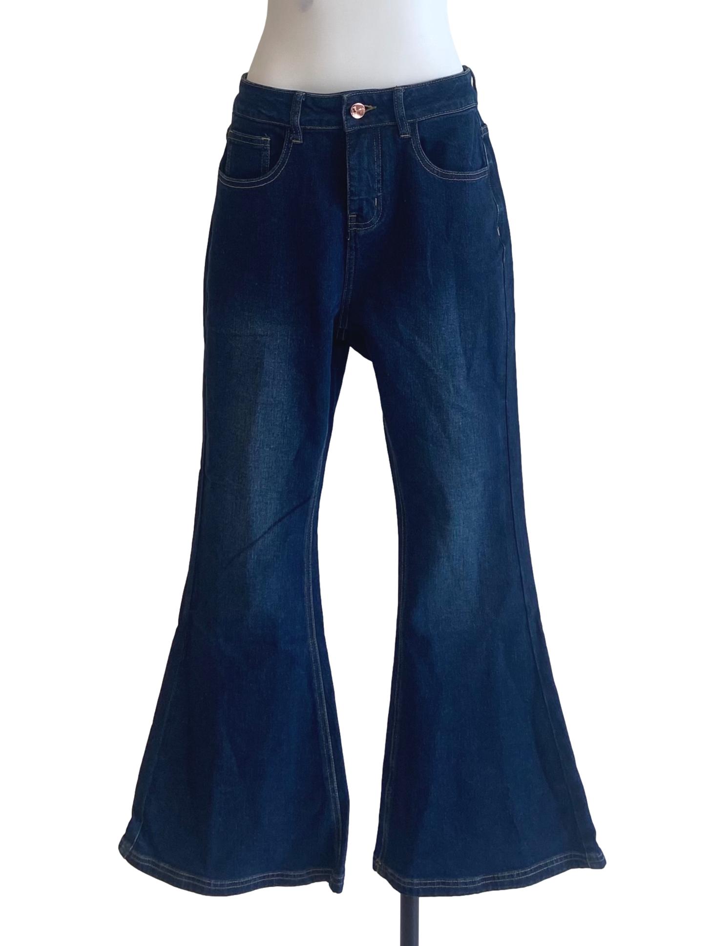 Denim Blue Twill Flared Jeans
