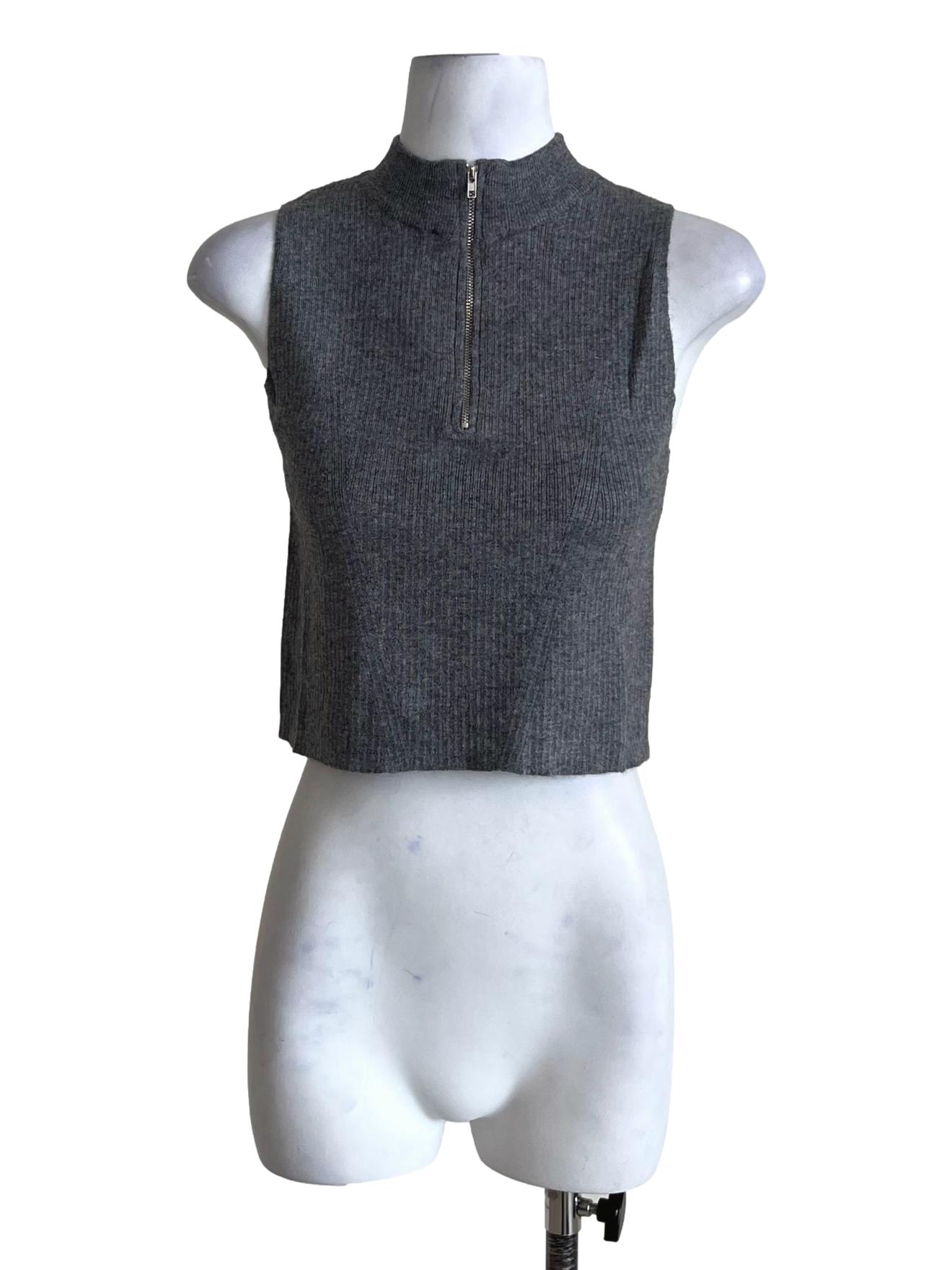 Grey Ophir Zip Up Knit Top