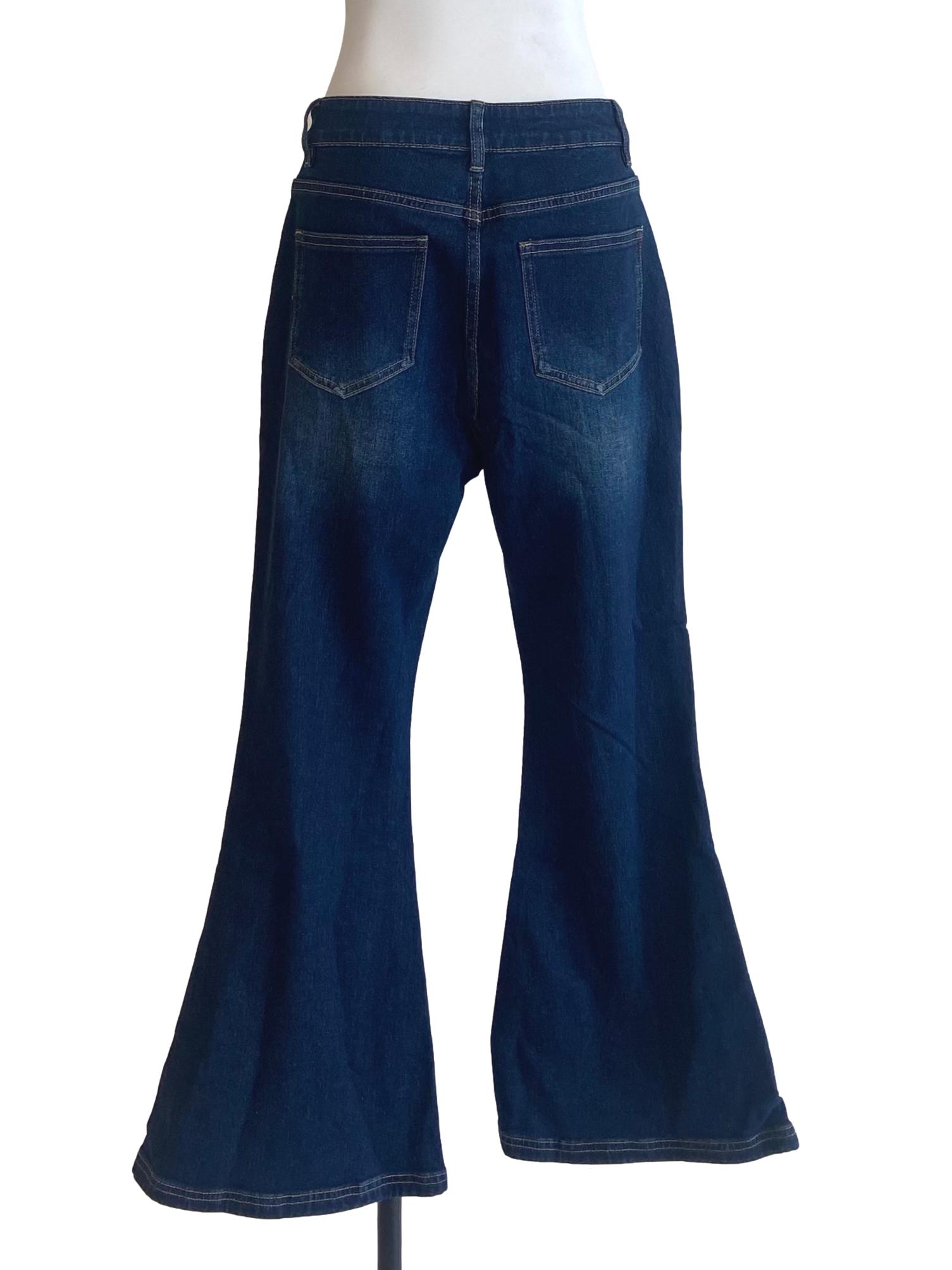 Denim Blue Twill Flared Jeans