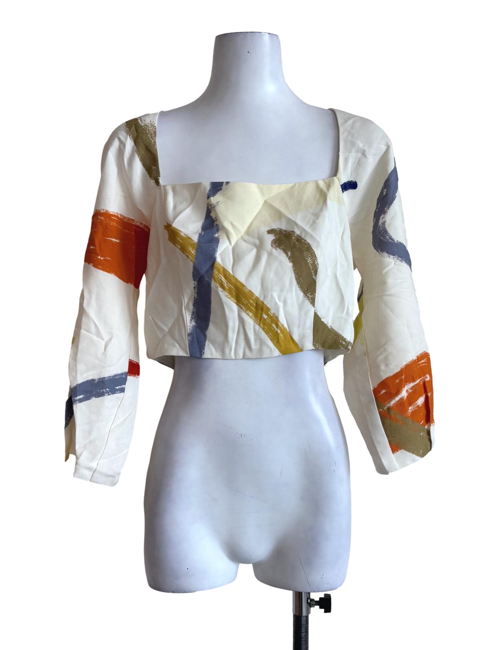 Ivory White Paint Print Square Neck Top OSN