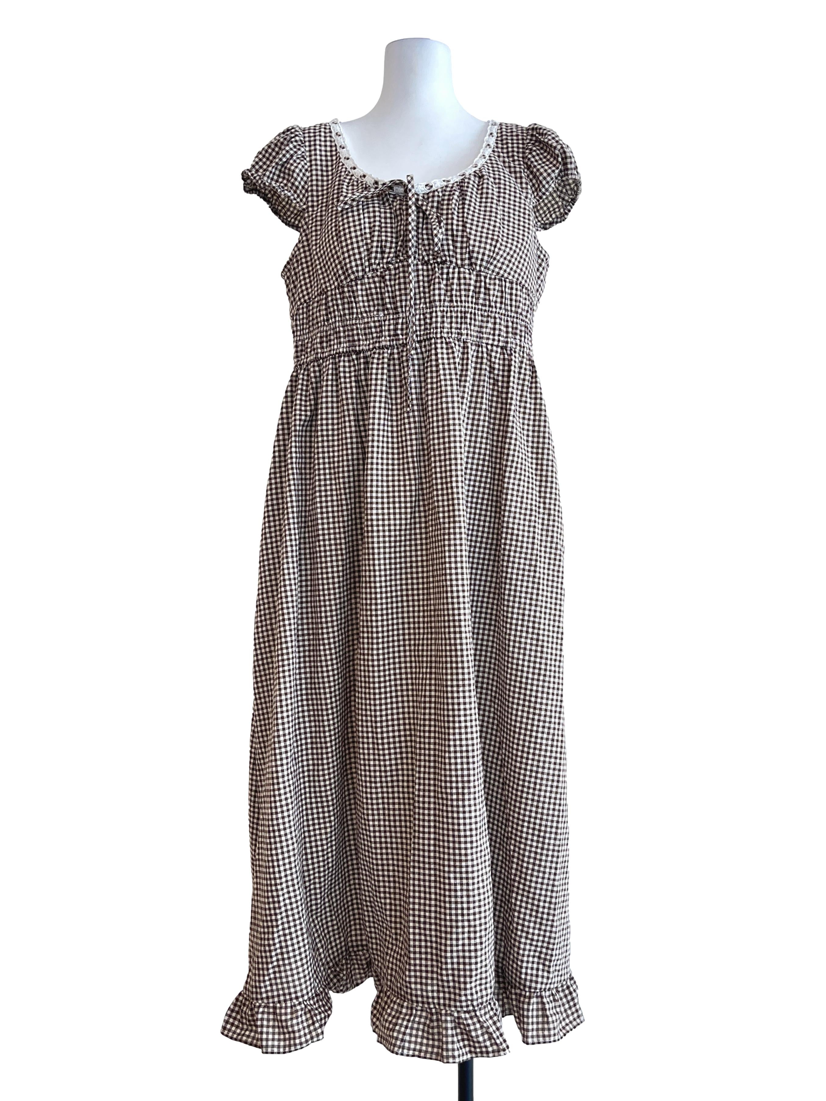 Walnut Brown Halter Puff Sleeve A-Line Dress