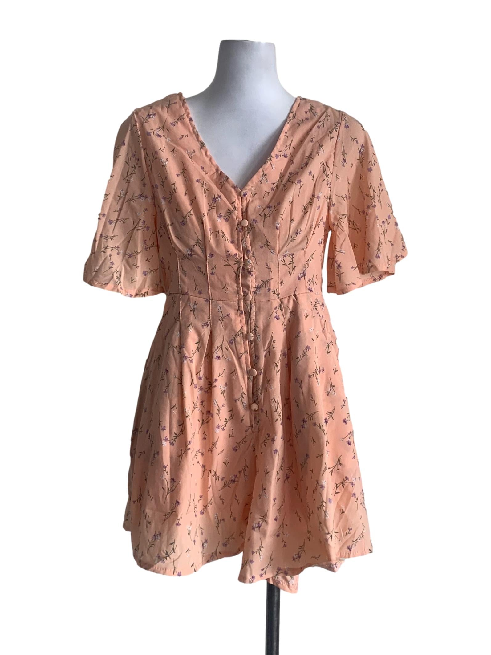 Marigold Orange Floral Pattern Dress