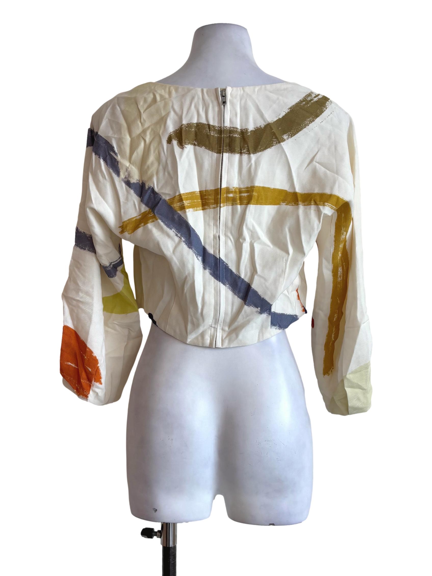 Ivory White Paint Print Square Neck Top OSN