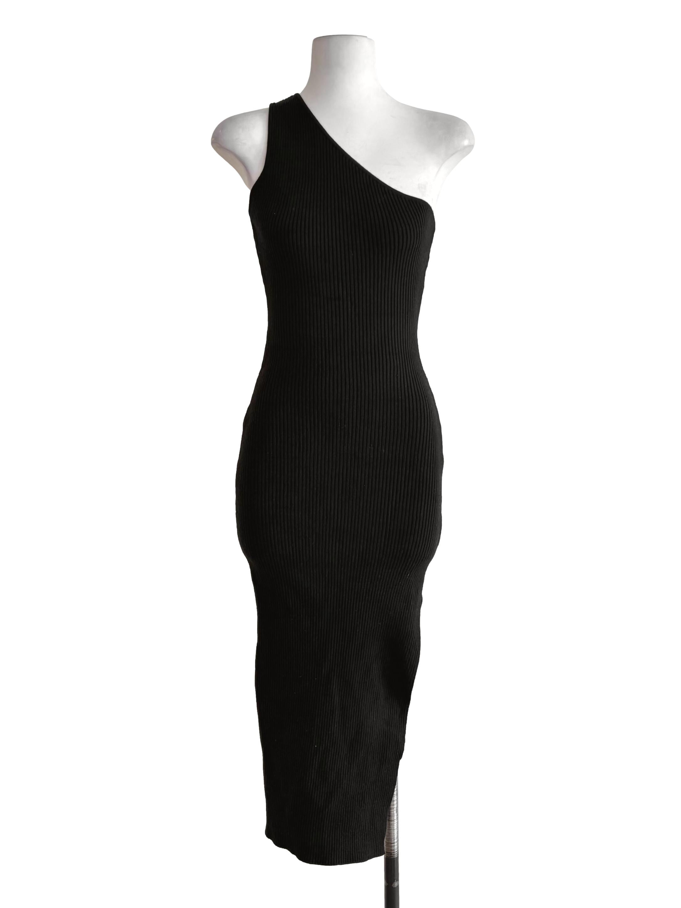 Jade Black Asymmetrical Bodycon Dress