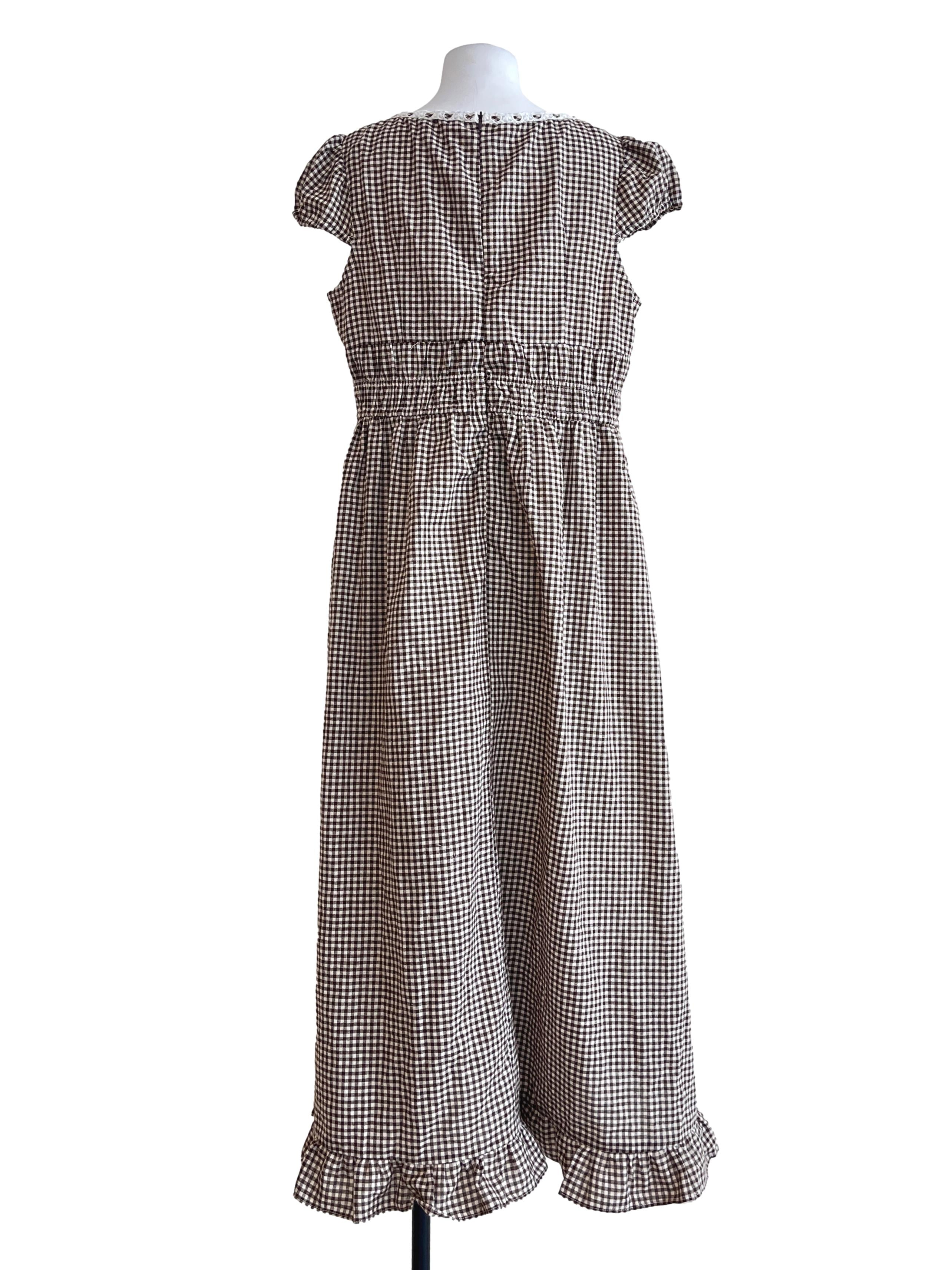 Walnut Brown Halter Puff Sleeve A-Line Dress
